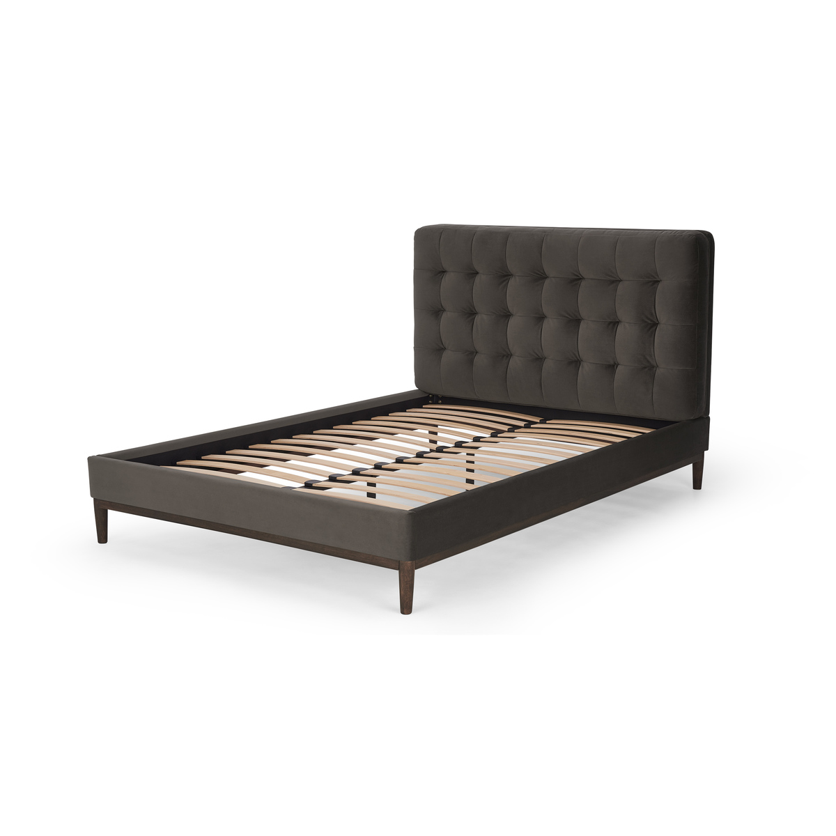 Lavelle King Size Bed, Otter Velvet & Walnut Stain Legs – image 2