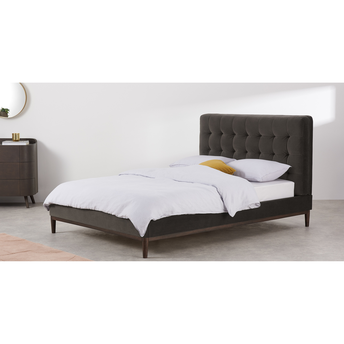 Lavelle King Size Bed, Otter Velvet & Walnut Stain Legs – image 3