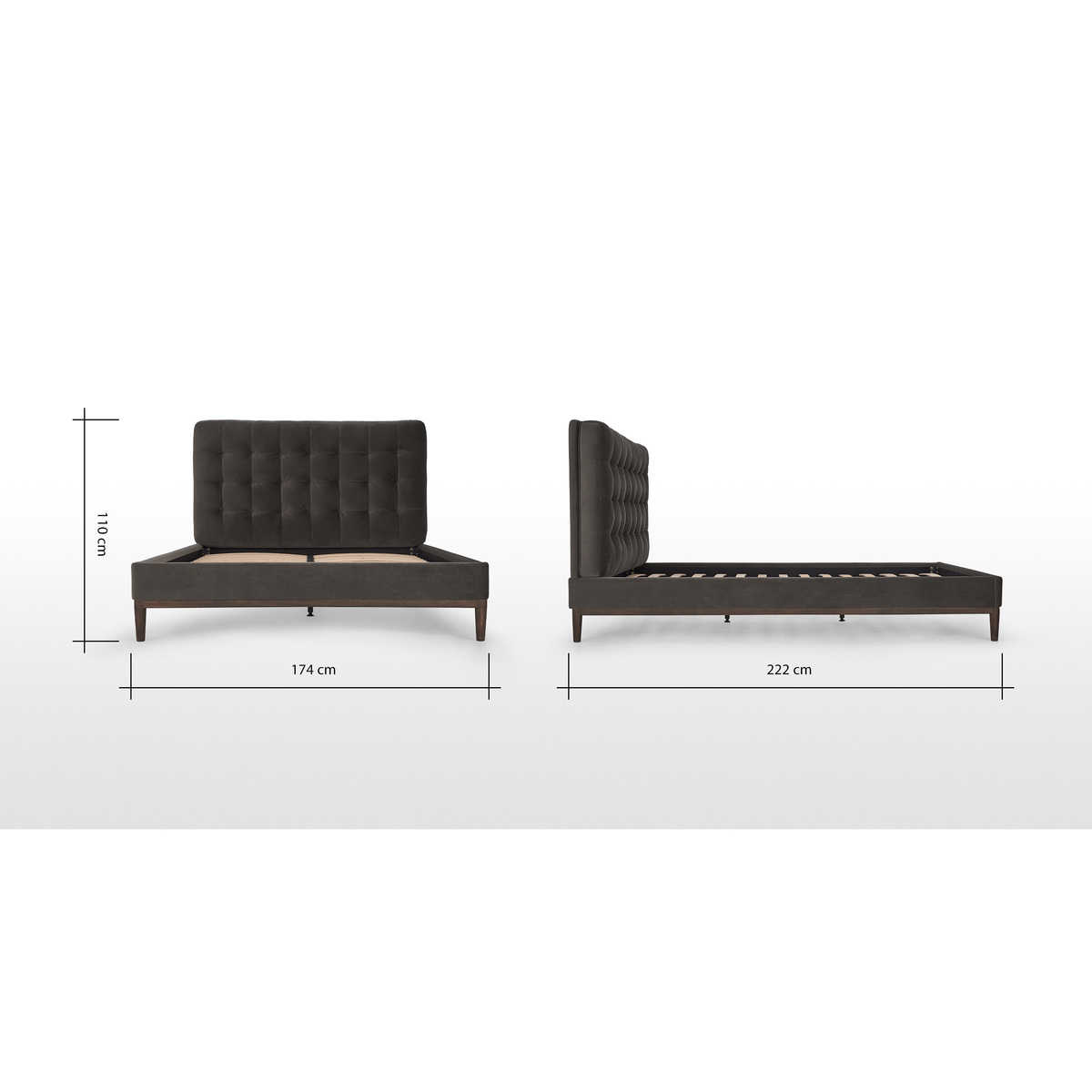 Lavelle King Size Bed, Otter Velvet & Walnut Stain Legs – image 7