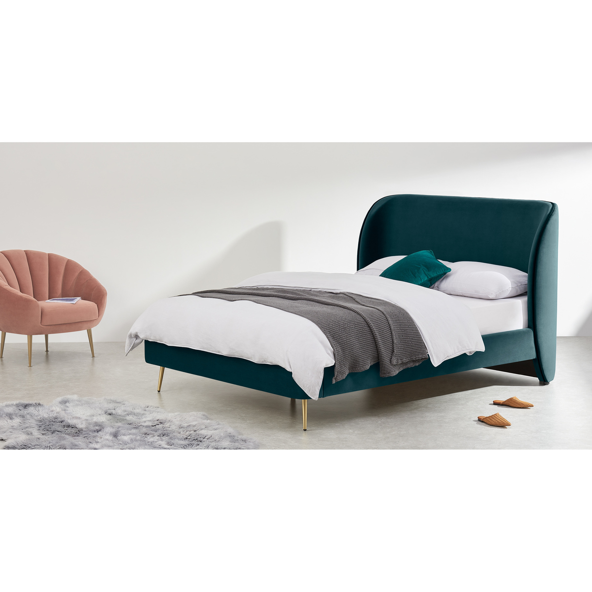 Veeno King Size Bed, Steel Blue Velvet – image 3