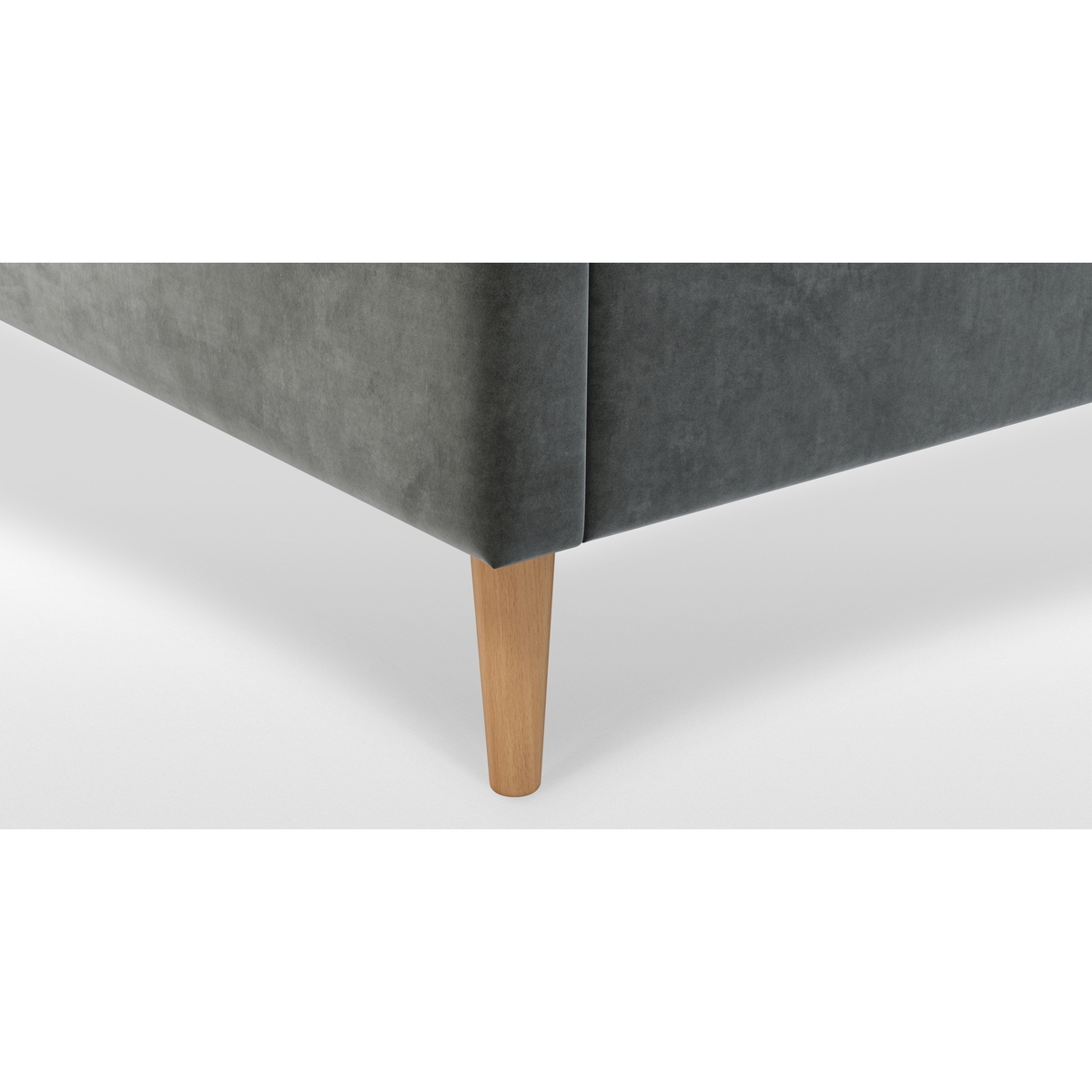 Custom MADE Cory Double size Bed, Steel Grey Velvet with Oak Legs – image 5