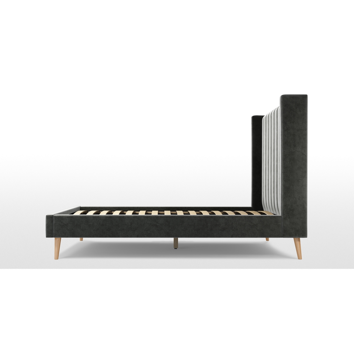 Custom MADE Cory Double size Bed, Steel Grey Velvet with Oak Legs – image 7