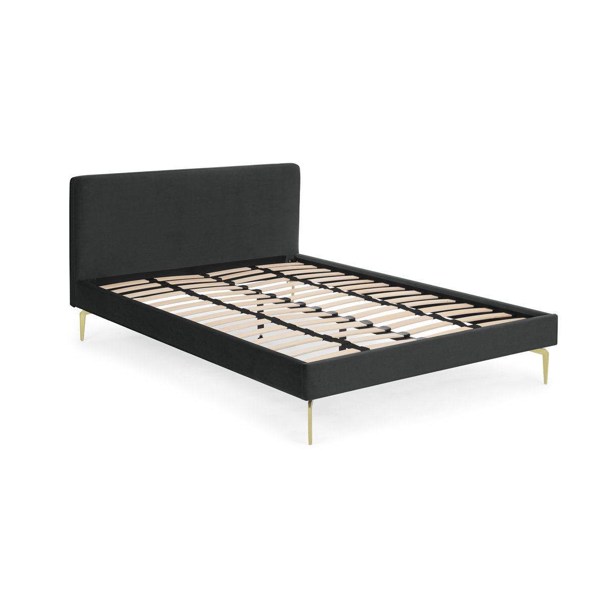Kida Super King Size Bed, Midnight Grey Velvet & Brass Legs – image 2
