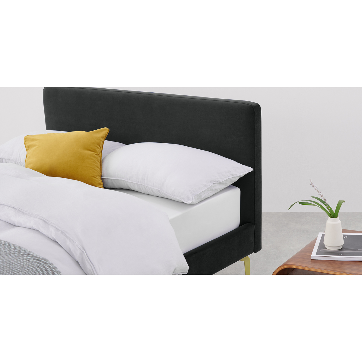 Kida Super King Size Bed, Midnight Grey Velvet & Brass Legs – image 5