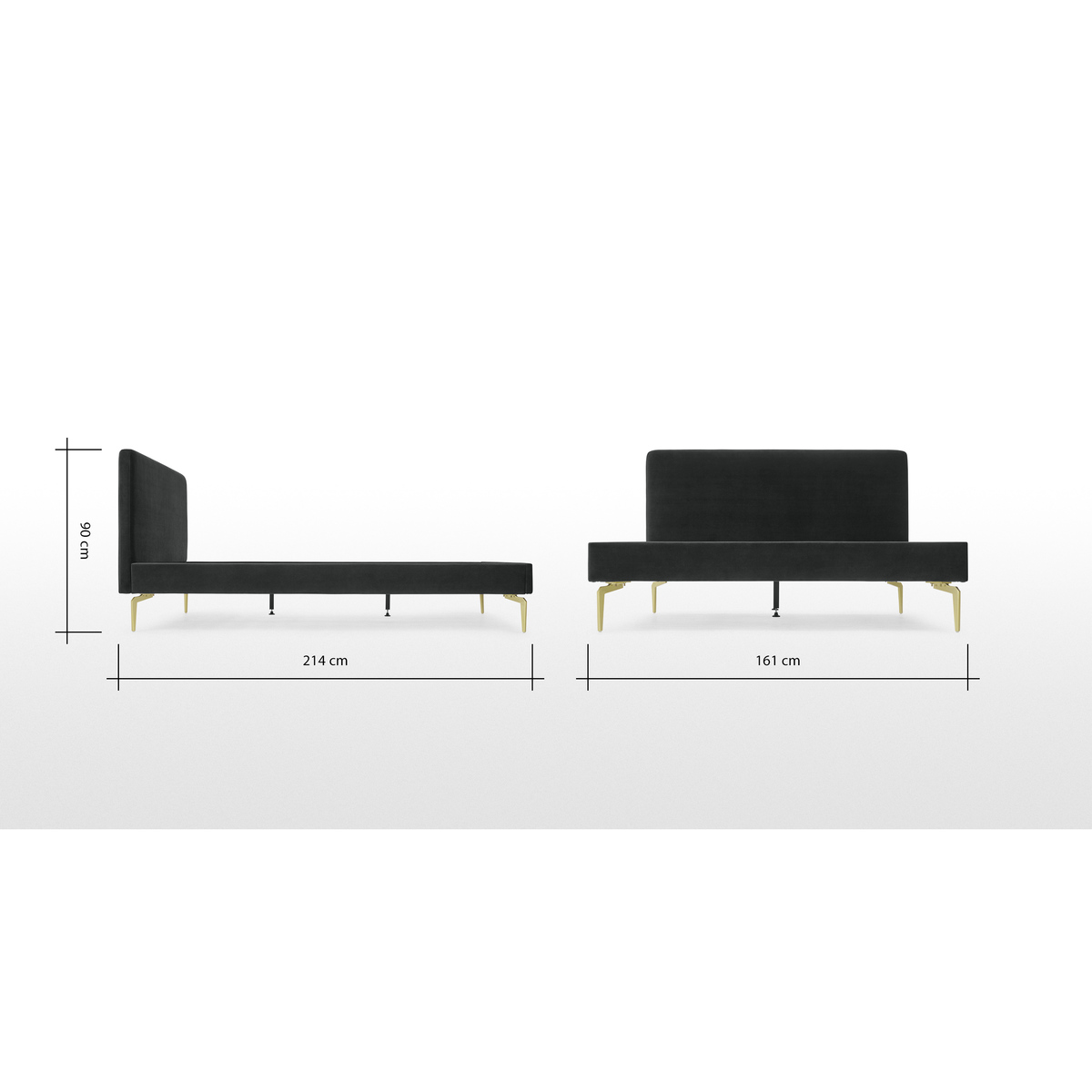 Kida Super King Size Bed, Midnight Grey Velvet & Brass Legs – image 7
