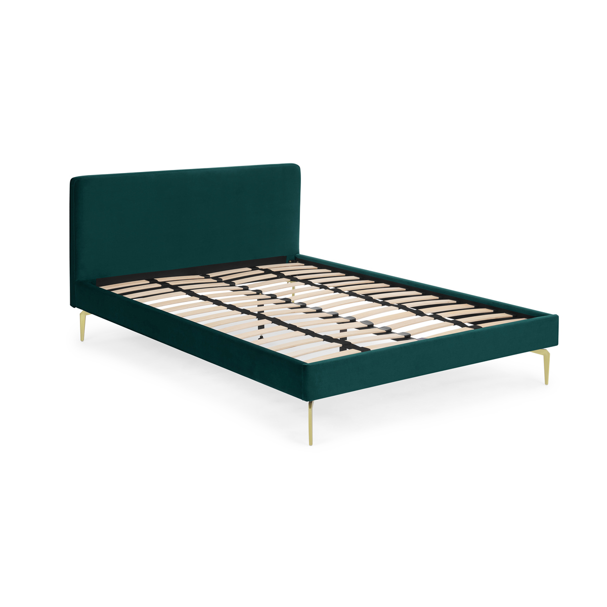 Kida King Size Bed, Seafoam Blue Velvet & Brass Legs – image 2