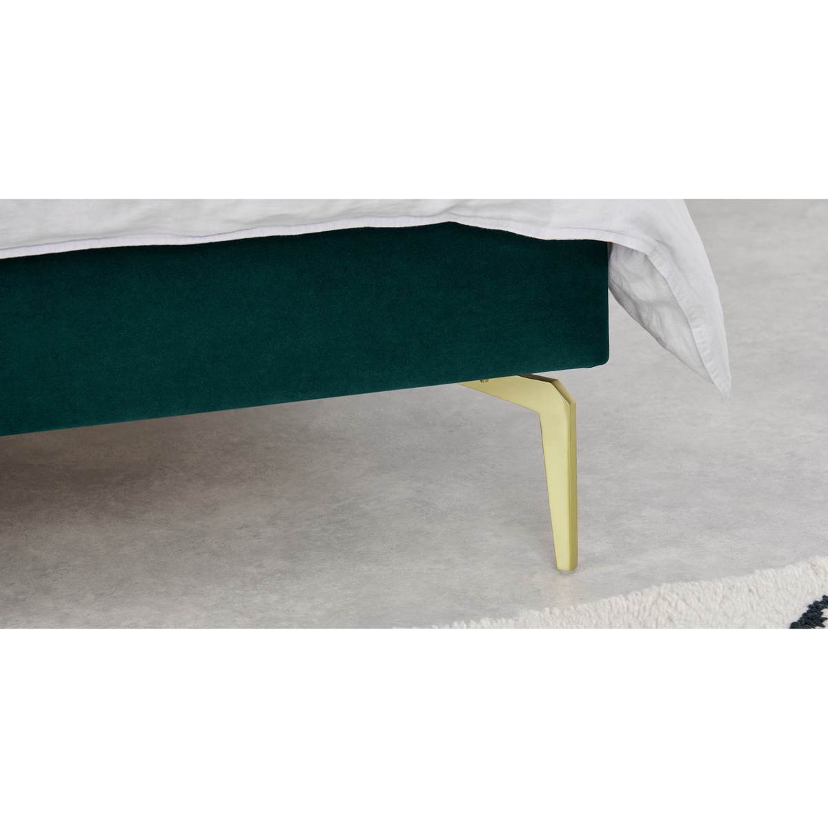Kida King Size Bed, Seafoam Blue Velvet & Brass Legs – image 4