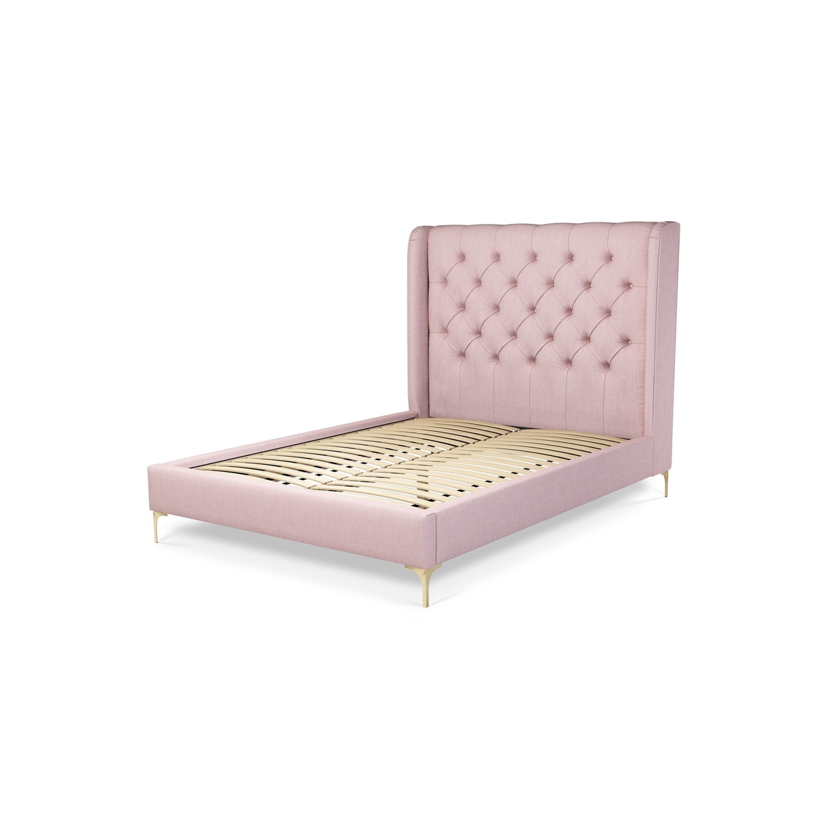 Custom MADE Romare Double size Bed, Tea Rose Pink Cotton with Brass Legs – image 2