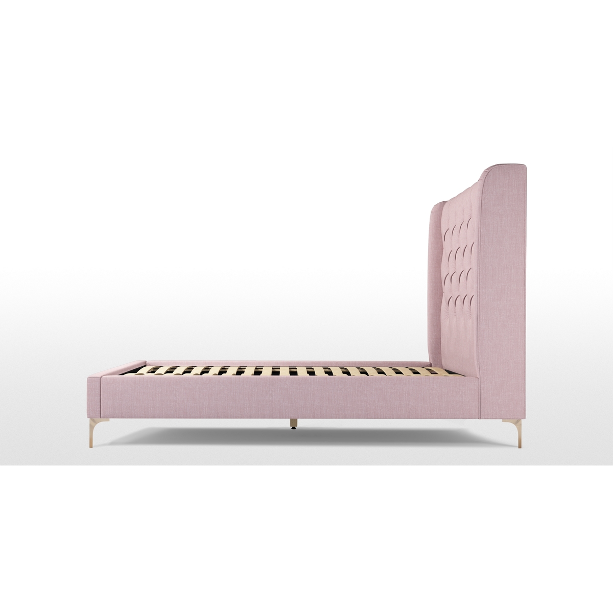 Custom MADE Romare Double size Bed, Tea Rose Pink Cotton with Brass Legs – image 7