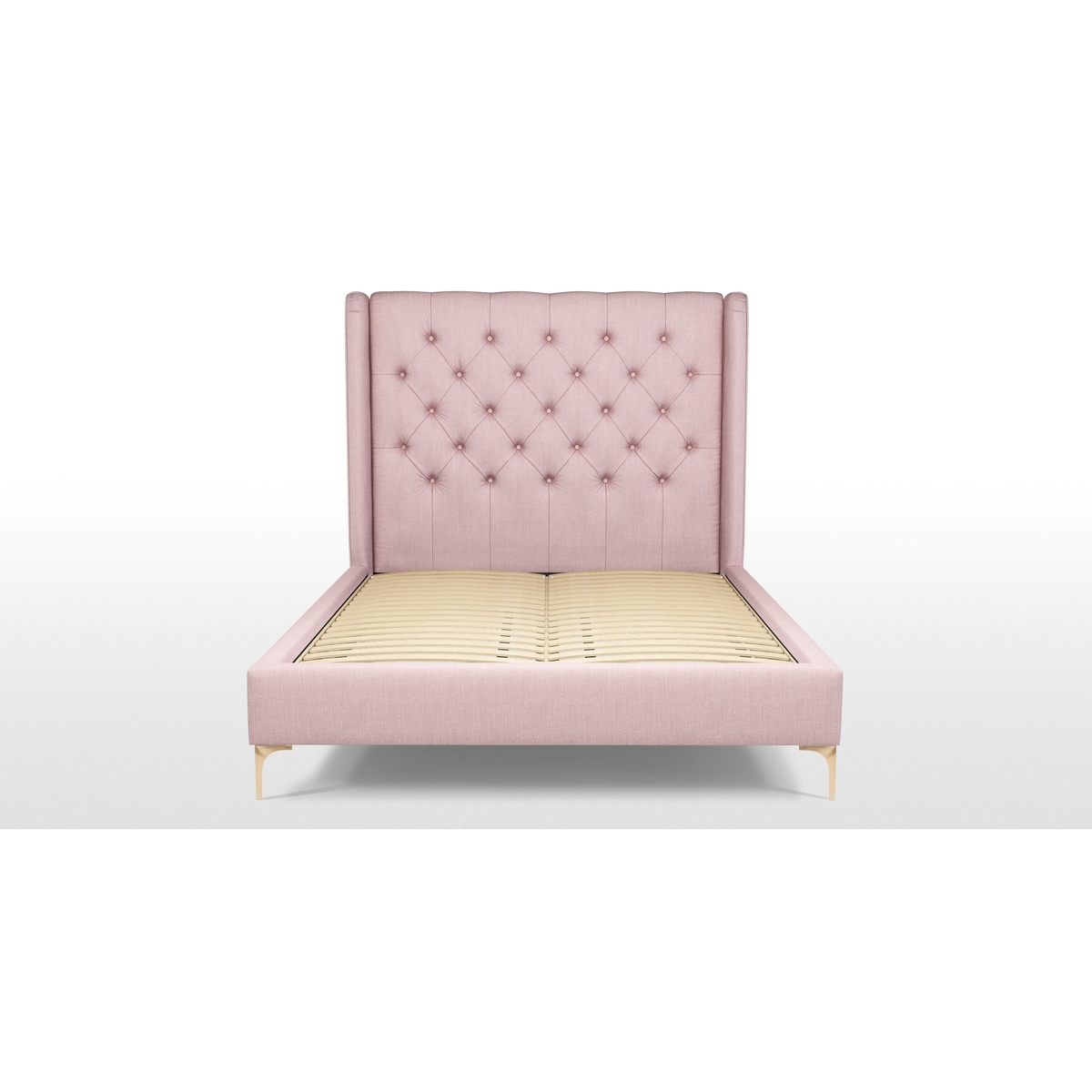 Custom MADE Romare Double size Bed, Tea Rose Pink Cotton with Brass Legs – image 8
