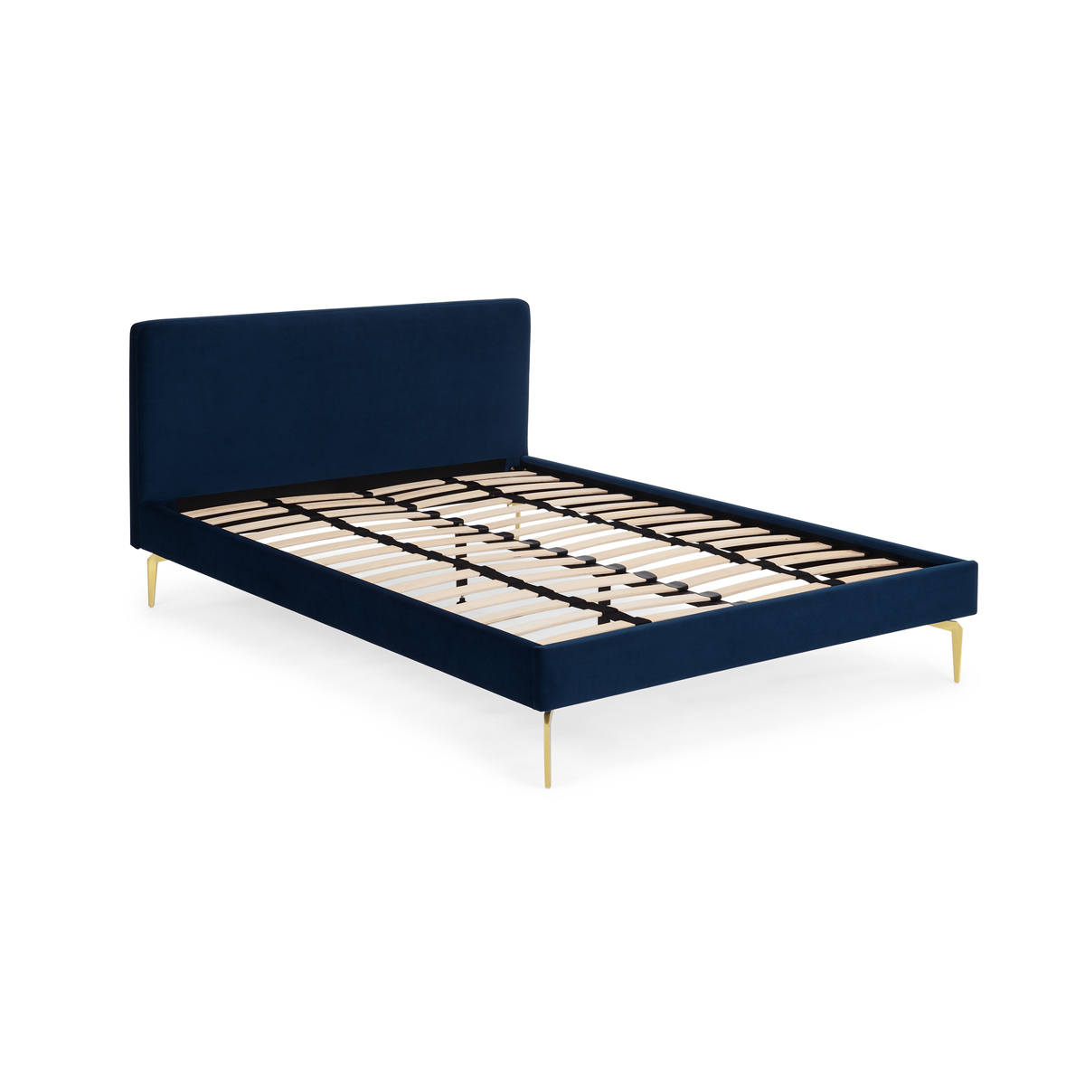Kida Double Bed, Royal Blue Velvet & Brass Legs – image 2