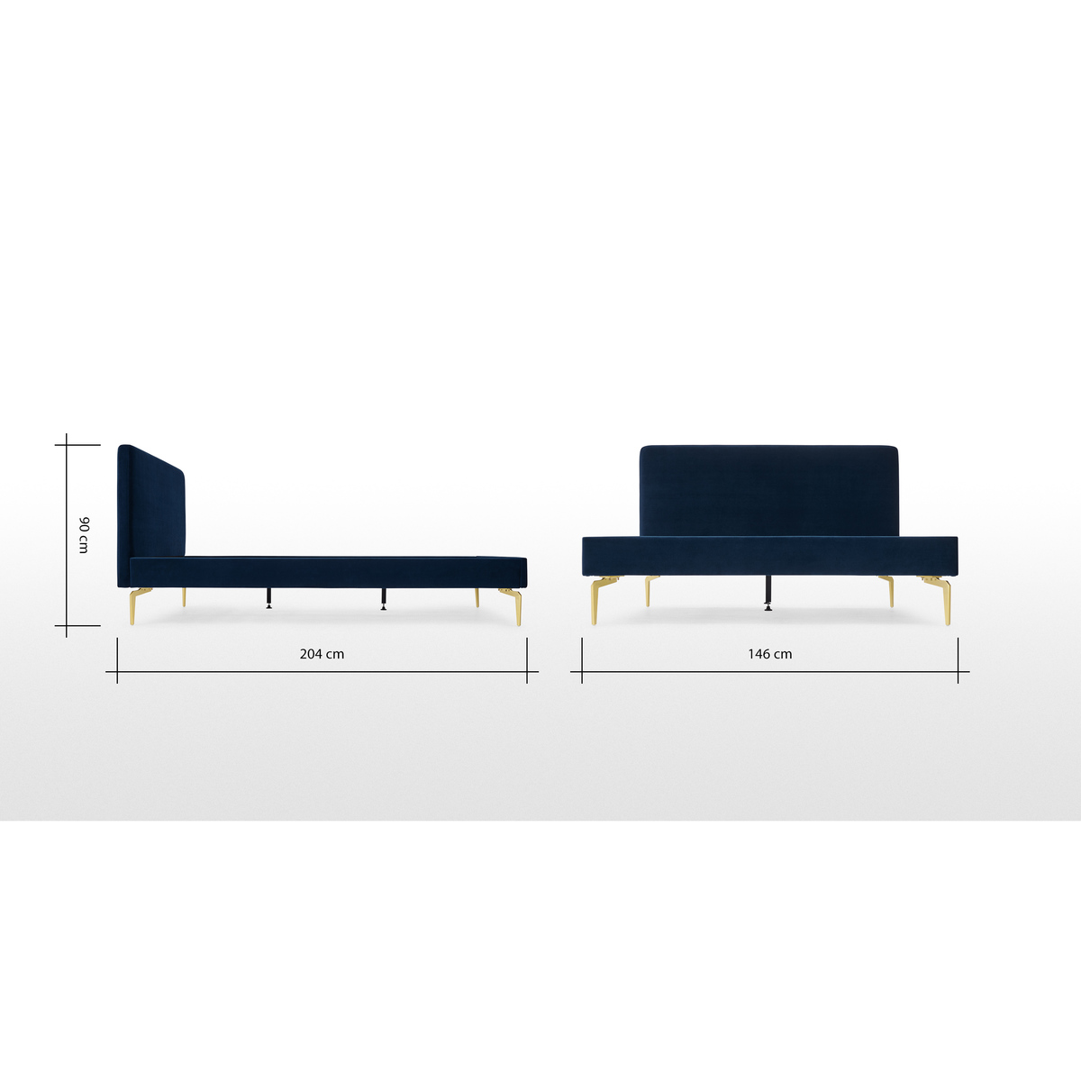 Kida Double Bed, Royal Blue Velvet & Brass Legs – image 7