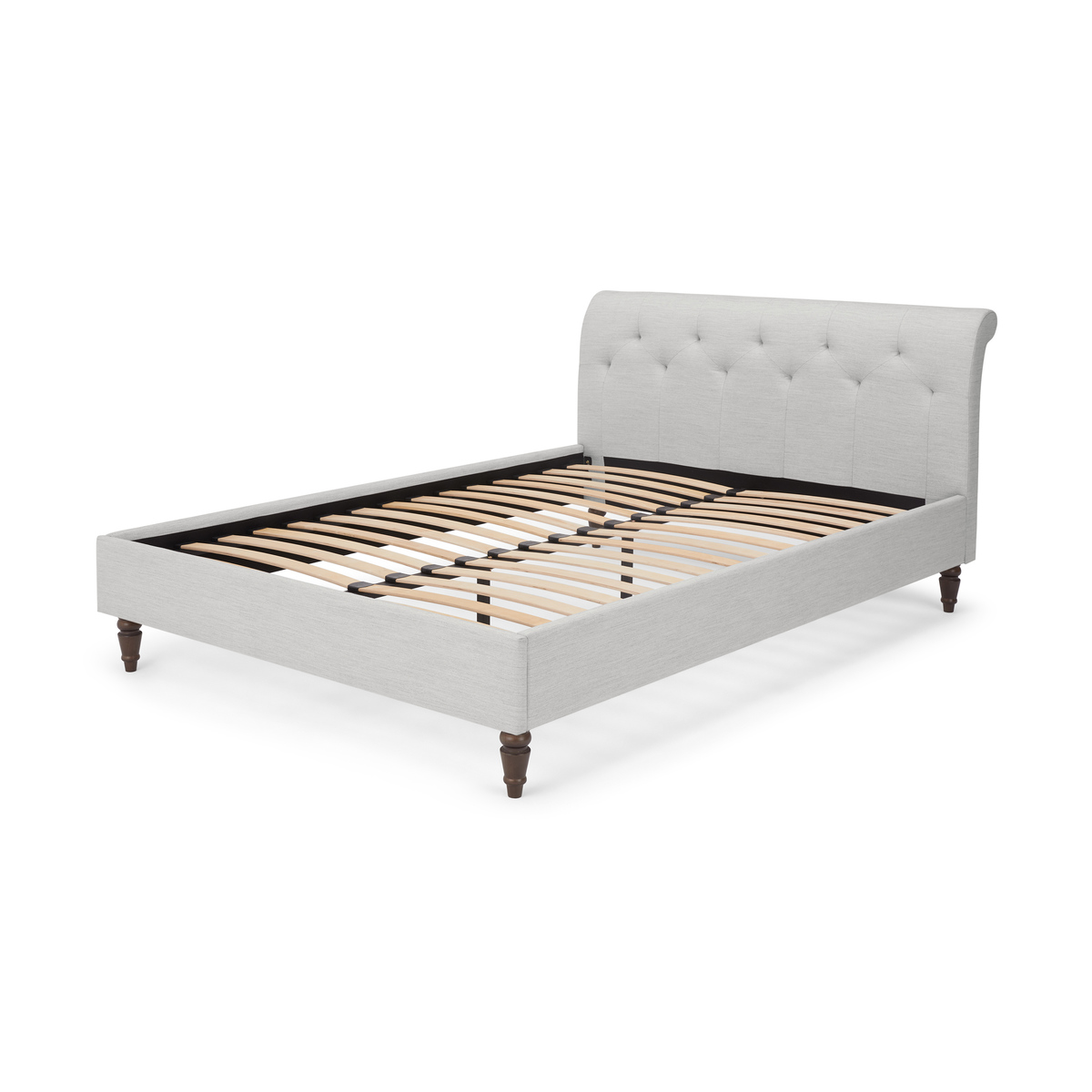 Linnell Double Bed, Snow Grey Weave & Walnut Legs – image 2