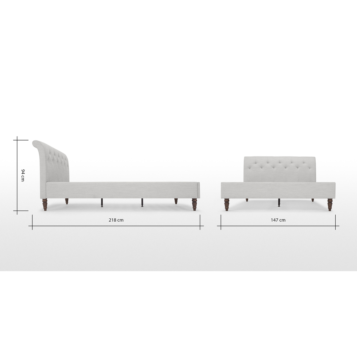 Linnell Double Bed, Snow Grey Weave & Walnut Legs – image 8