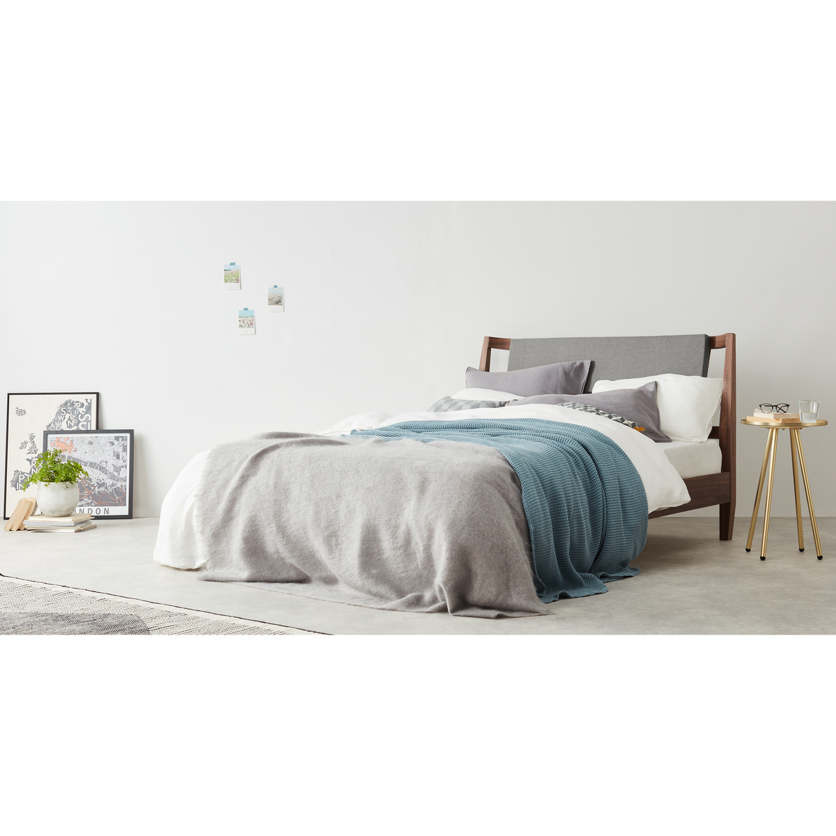 Mara Double Bed, Walnut and Grey – image 3