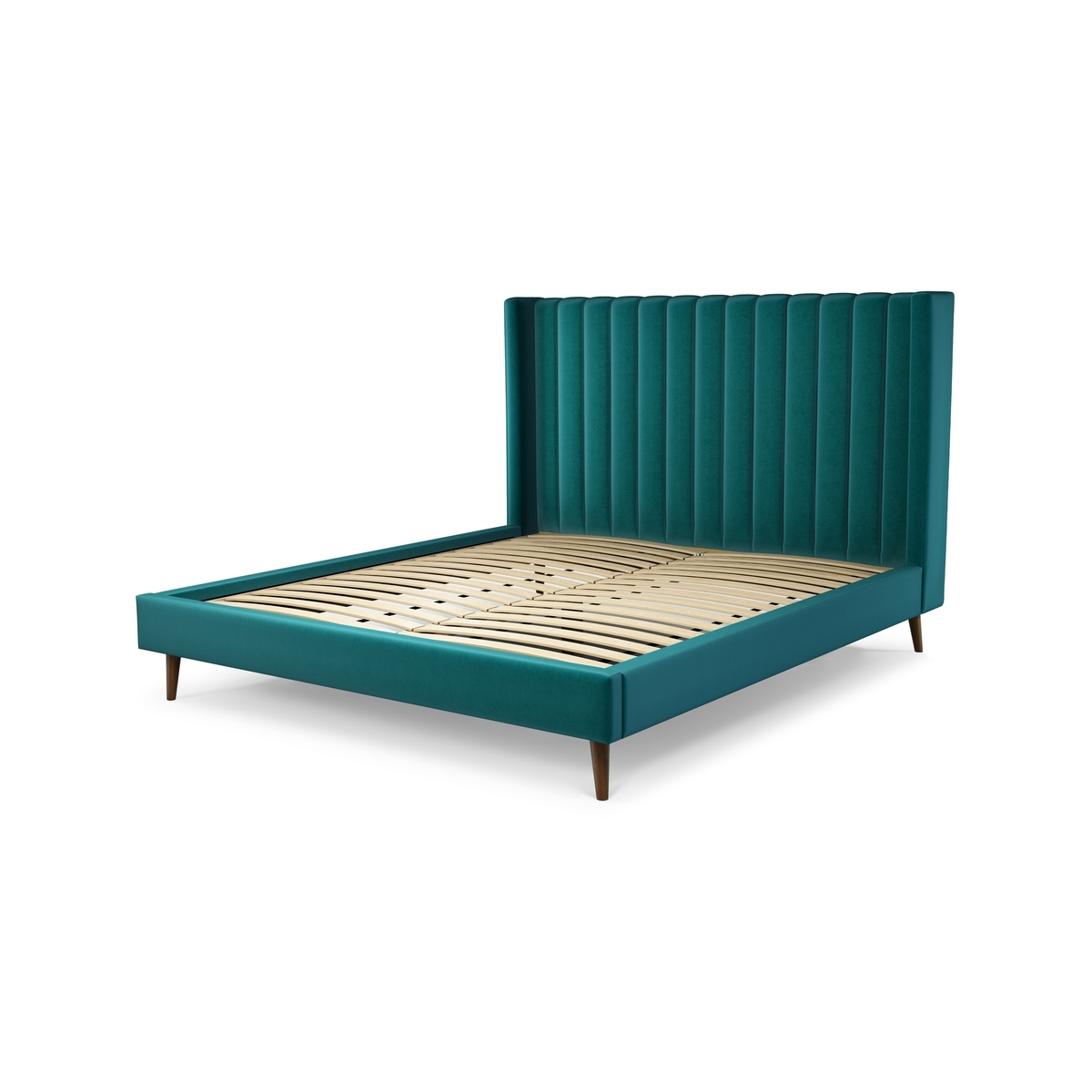 Custom MADE Cory Super King size Bed, Tuscan Teal Velvet with Walnut Stained Oak Legs – image 2