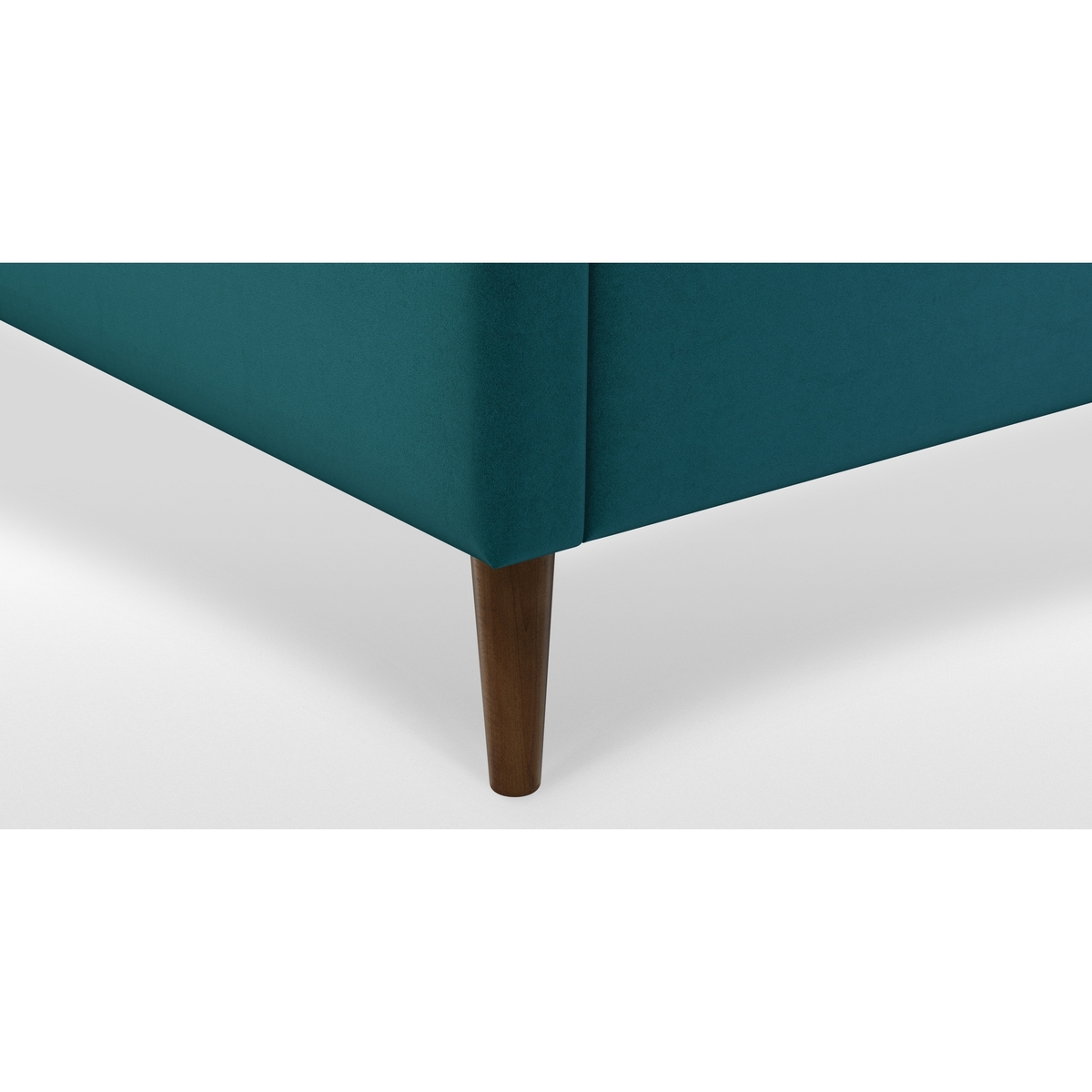 Custom MADE Cory Super King size Bed, Tuscan Teal Velvet with Walnut Stained Oak Legs – image 5