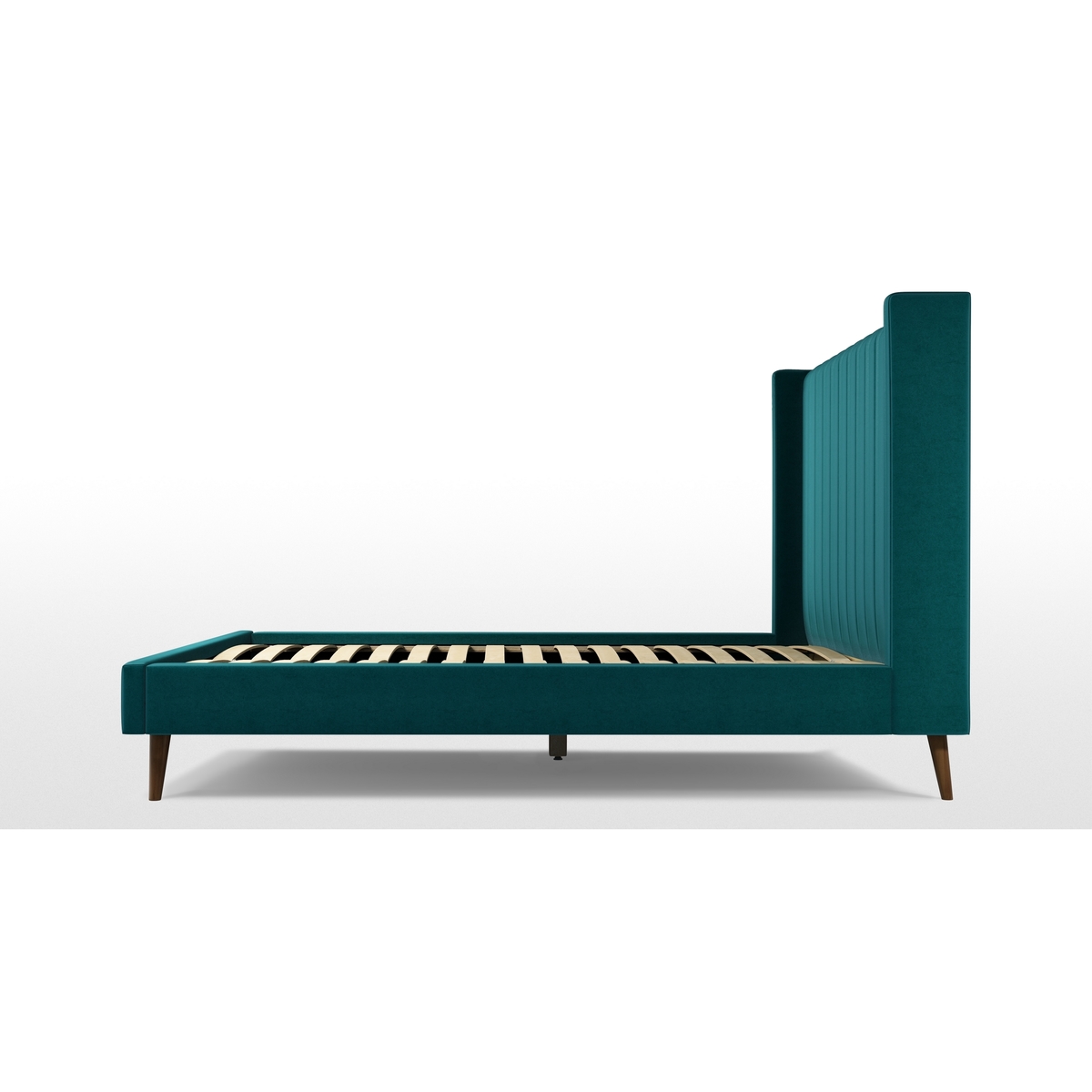 Custom MADE Cory Super King size Bed, Tuscan Teal Velvet with Walnut Stained Oak Legs – image 7