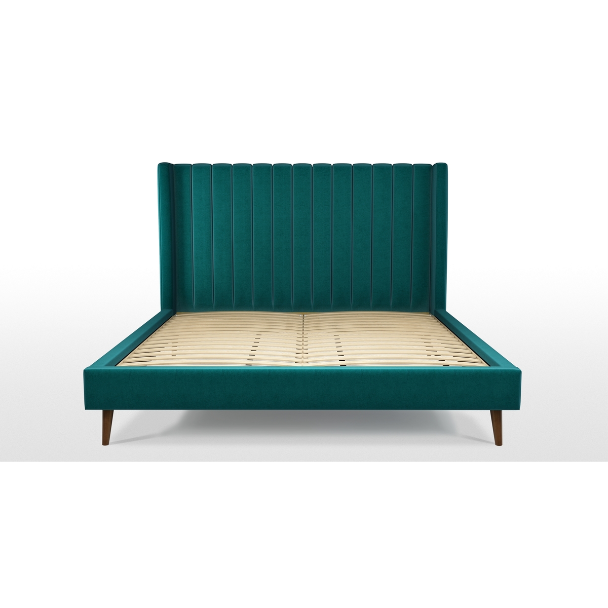 Custom MADE Cory Super King size Bed, Tuscan Teal Velvet with Walnut Stained Oak Legs – image 8