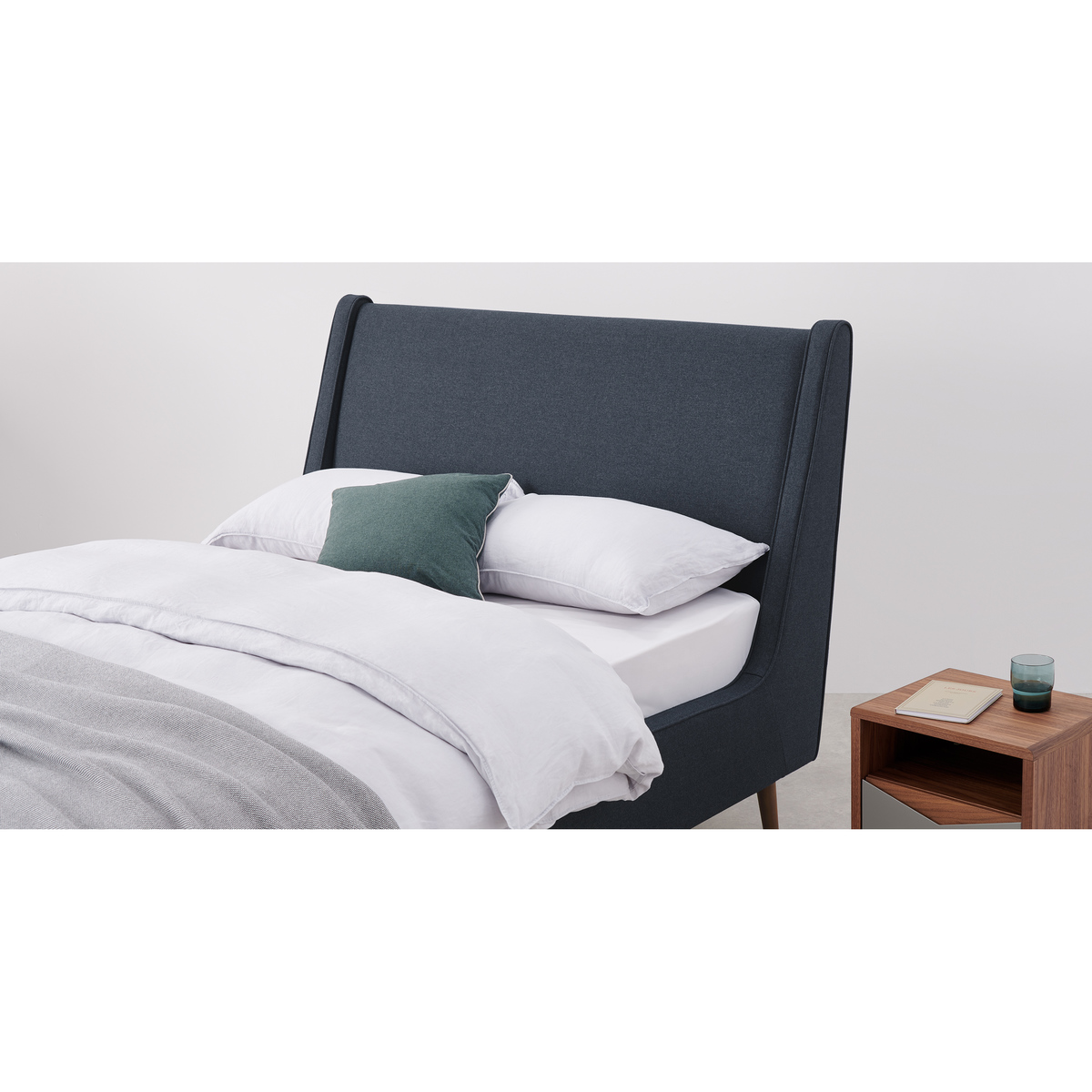 Higgs Double Bed, Shetland Navy Wool & Walnut Stain Legs – image 6