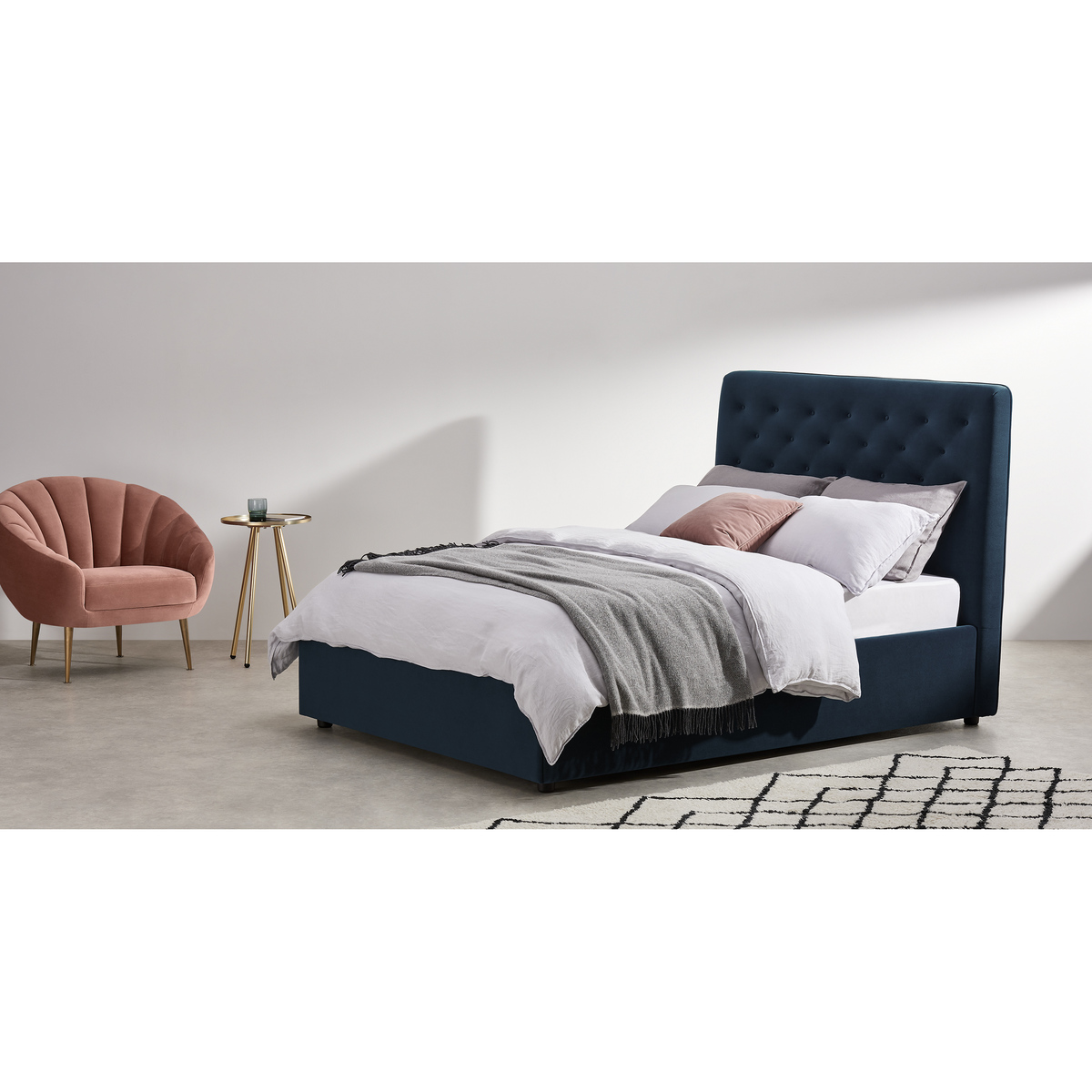 Jocelyn King Size Ottoman Storage Bed, Sapphire Blue Recycled Velvet – image 3