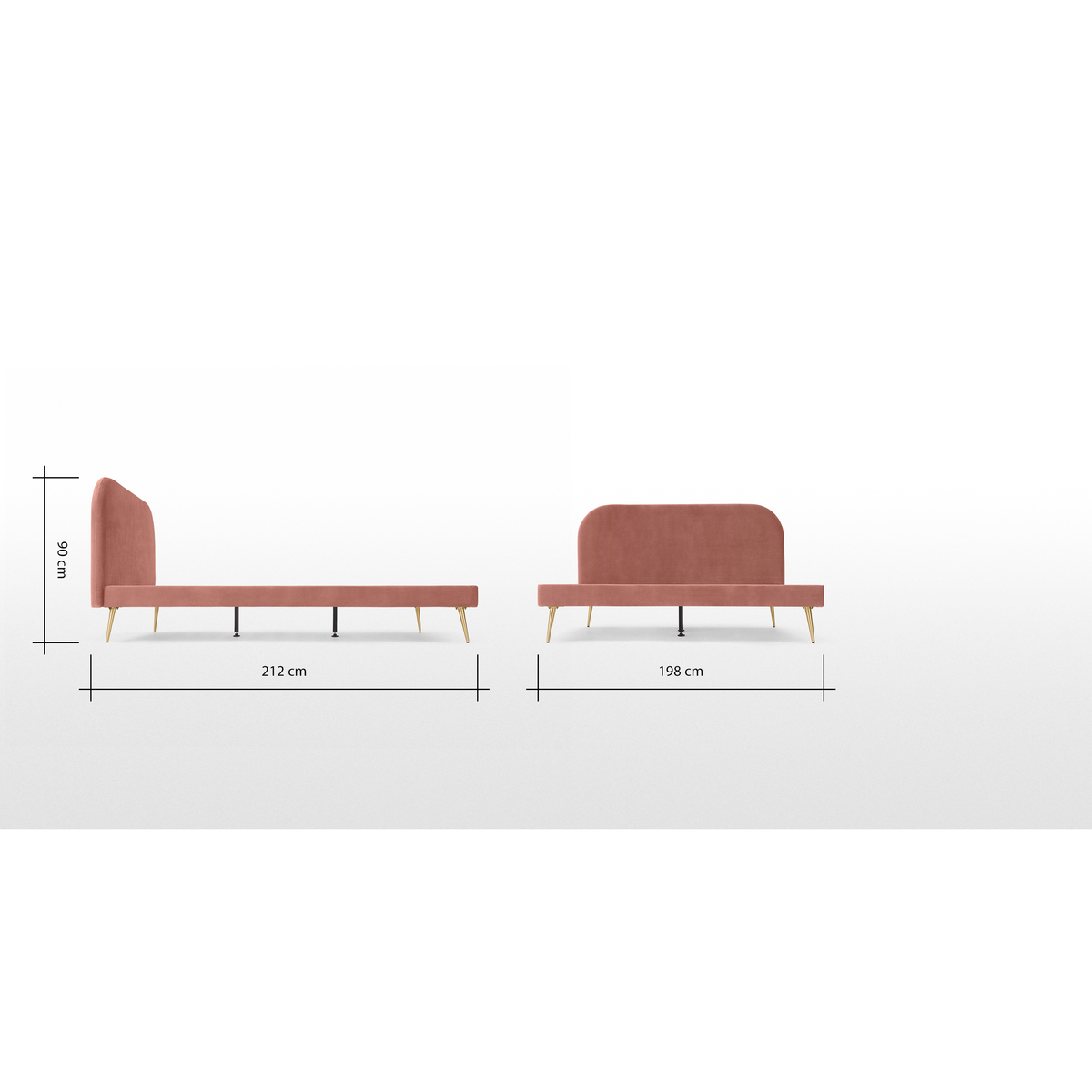 Eulia Super King Size Bed, Blush Pink Velvet & Brass Legs – image 7