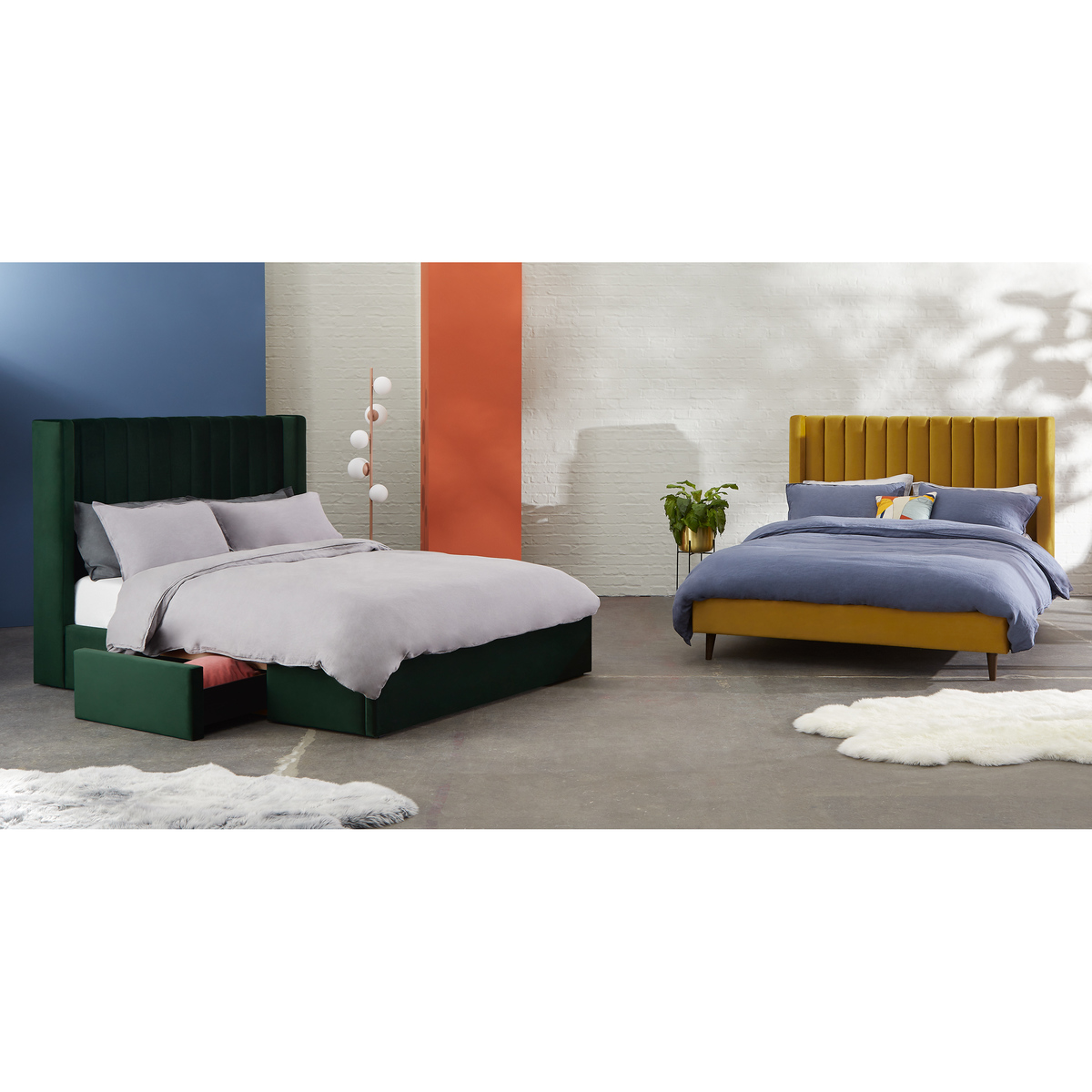 Custom MADE Cory King size Bed  with Ottoman, Regal Blue Velvet – image 5