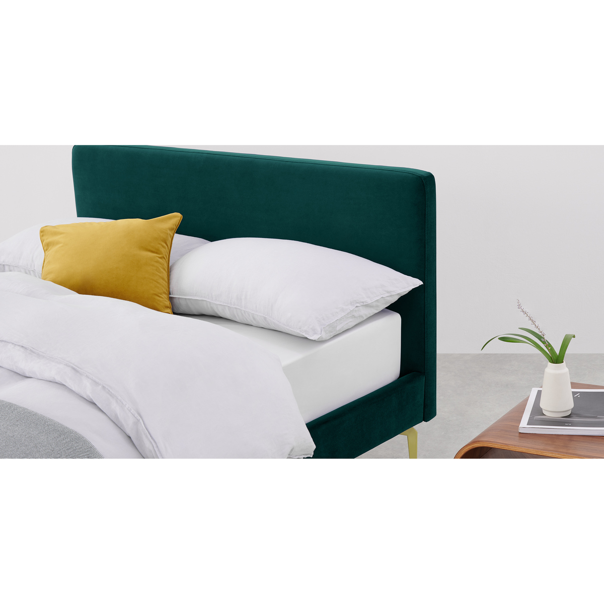 Kida Super King Size Bed, Seafoam Blue Velvet & Brass Legs – image 5