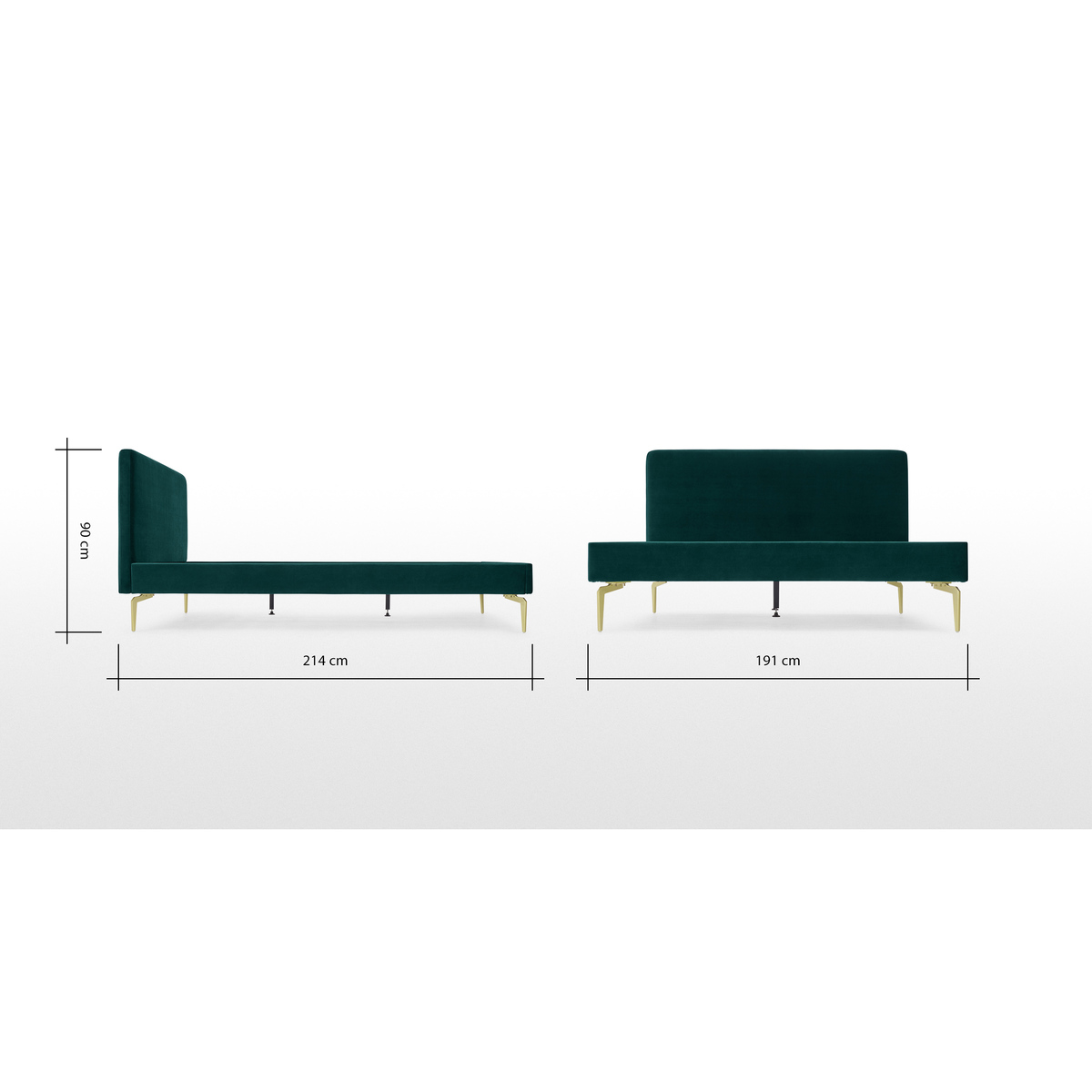 Kida Super King Size Bed, Seafoam Blue Velvet & Brass Legs – image 7