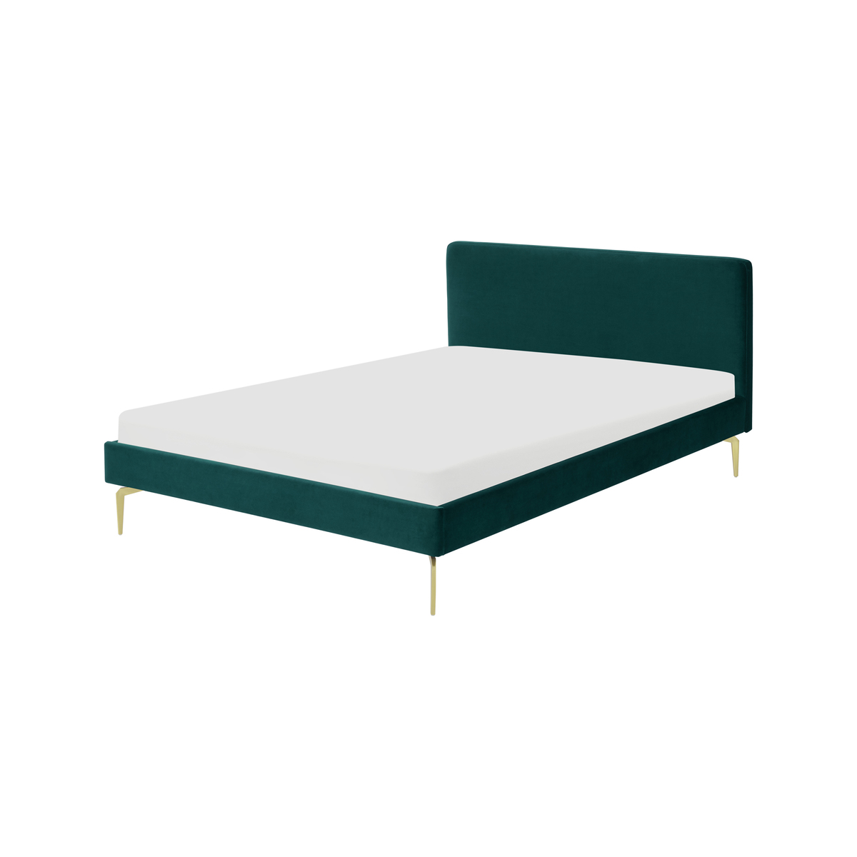 Kida Super King Size Bed, Seafoam Blue Velvet & Brass Legs – image 1