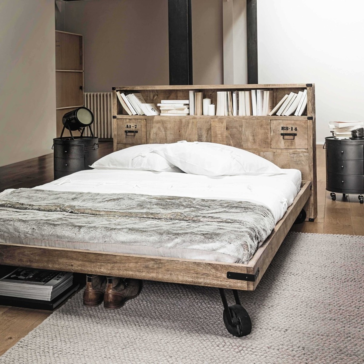 MANUFACTURE - Solid Mango Wood 140 x 190 Double Bed on Castors – image 2