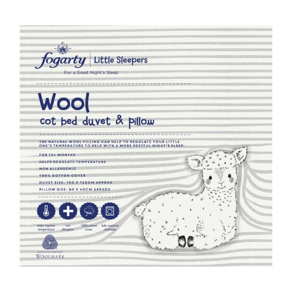 Fogarty Little Sleepers All Seasons Wool Cot Bed Duvet and Pillow Set White – image 5