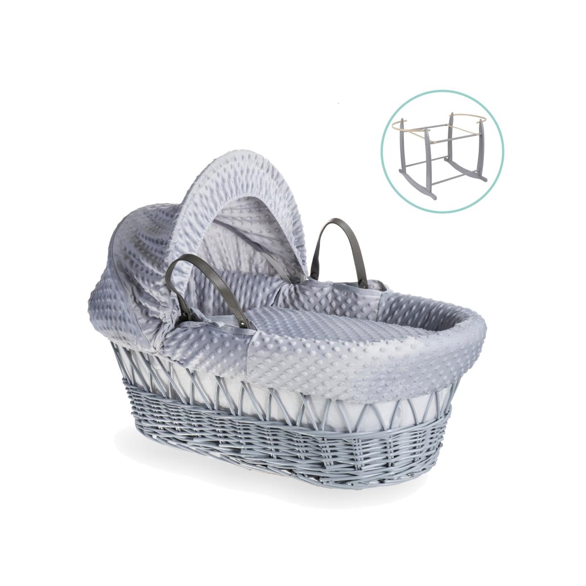 Clair de Lune Dimple Wicker Moses Basket with Deluxe Grey Rocking Stand Grey – image 1