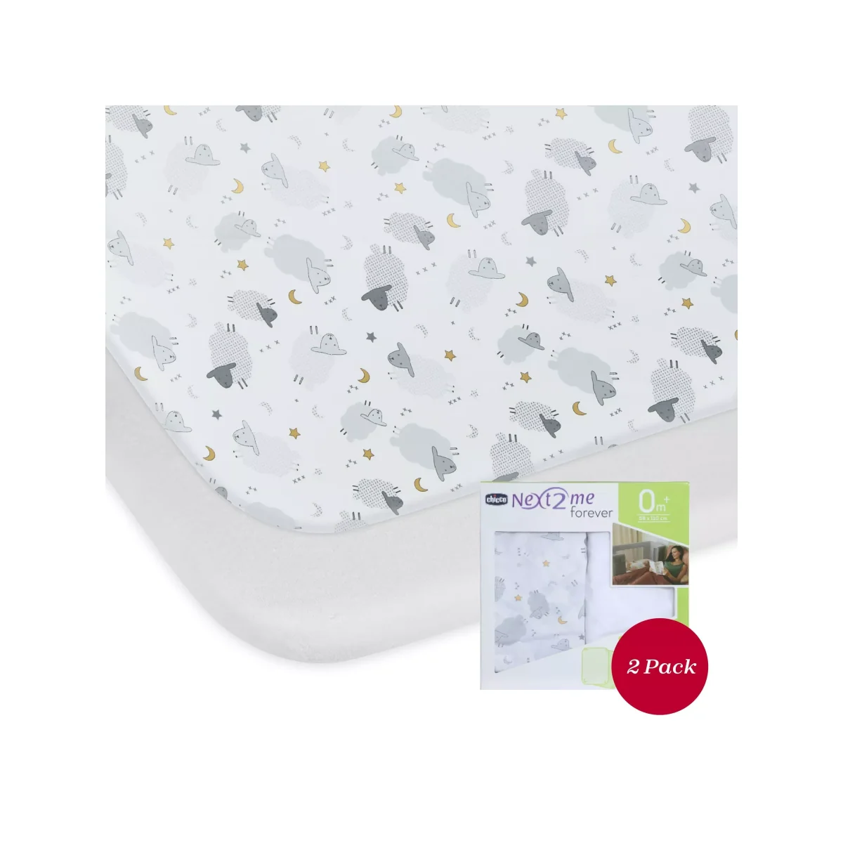 Chicco Next To Me Forever Bedside Crib Sheep Bedding Set, Grey/White – image 3