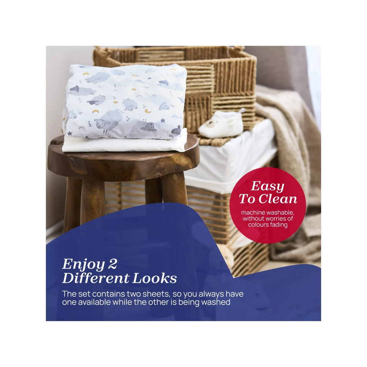 Chicco Next To Me Forever Bedside Crib Sheep Bedding Set, Grey/White – image 5