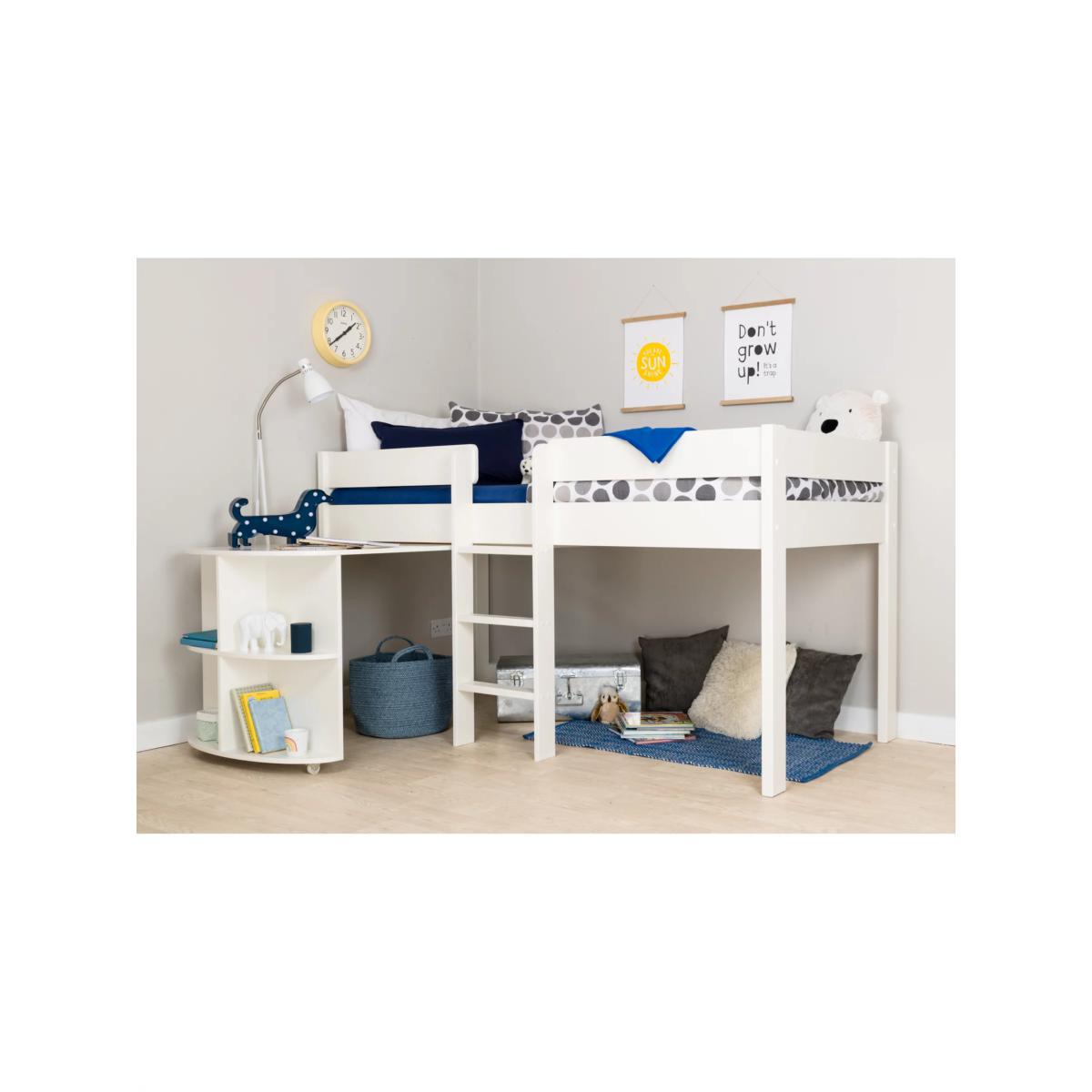 Stompa Compact Mid-Sleeper Bed Frame with Pull-Out Desk, Single, White – image 2