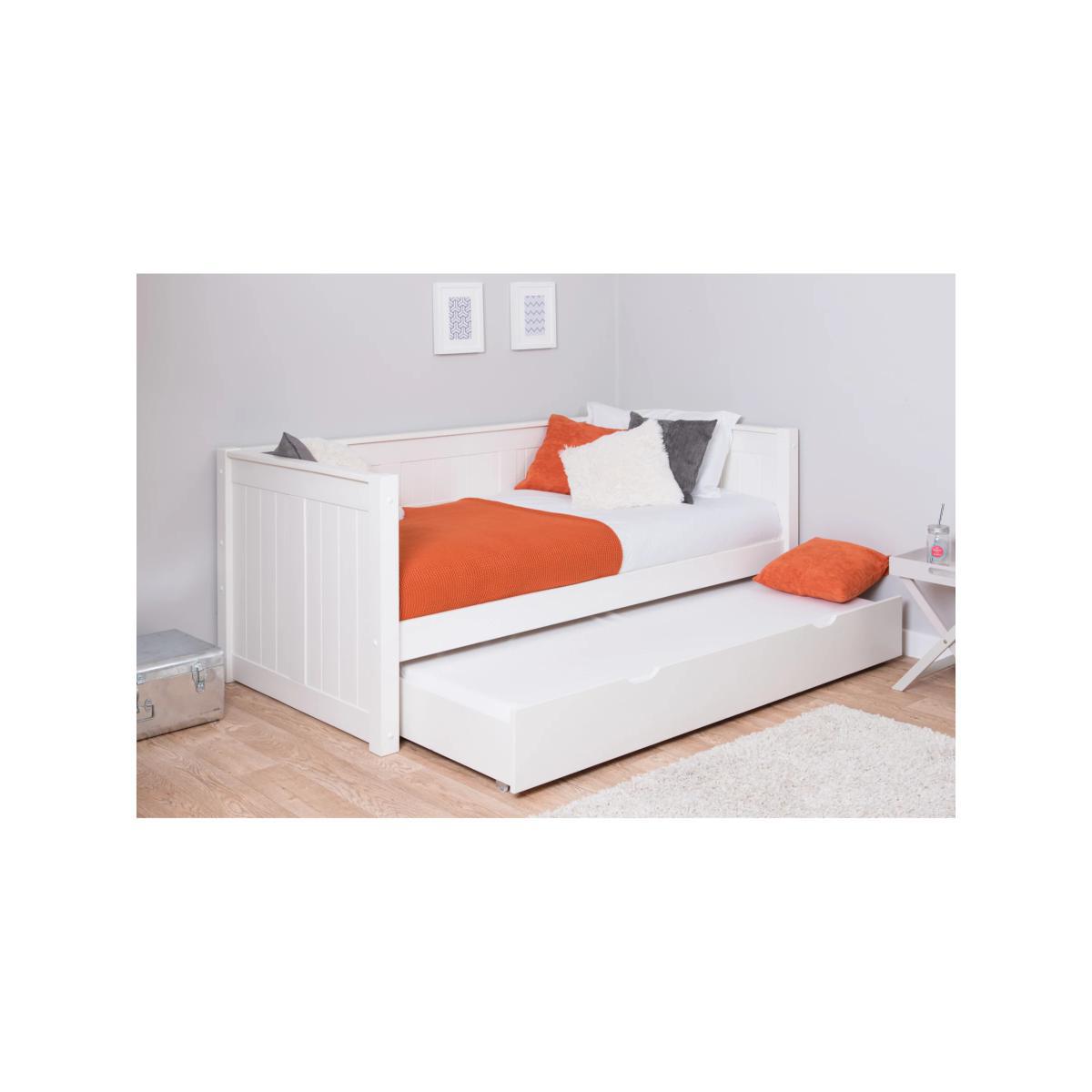 Stompa Classic Children's Day Bed Frame with Trundle Mattress, Single, White – image 2