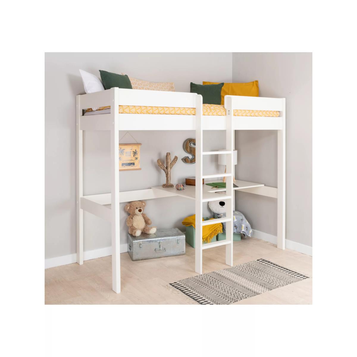 Stompa Compact High-Sleeper Bed Frame with Desk and Shelving, Single, White – image 2