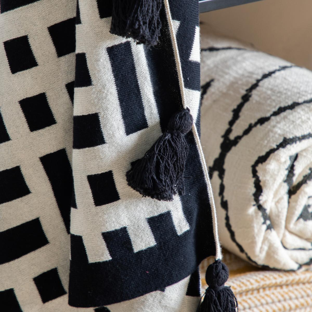 Monochrome Tassel Throw Blanket, Black | Barker & Stonehouse – image 2