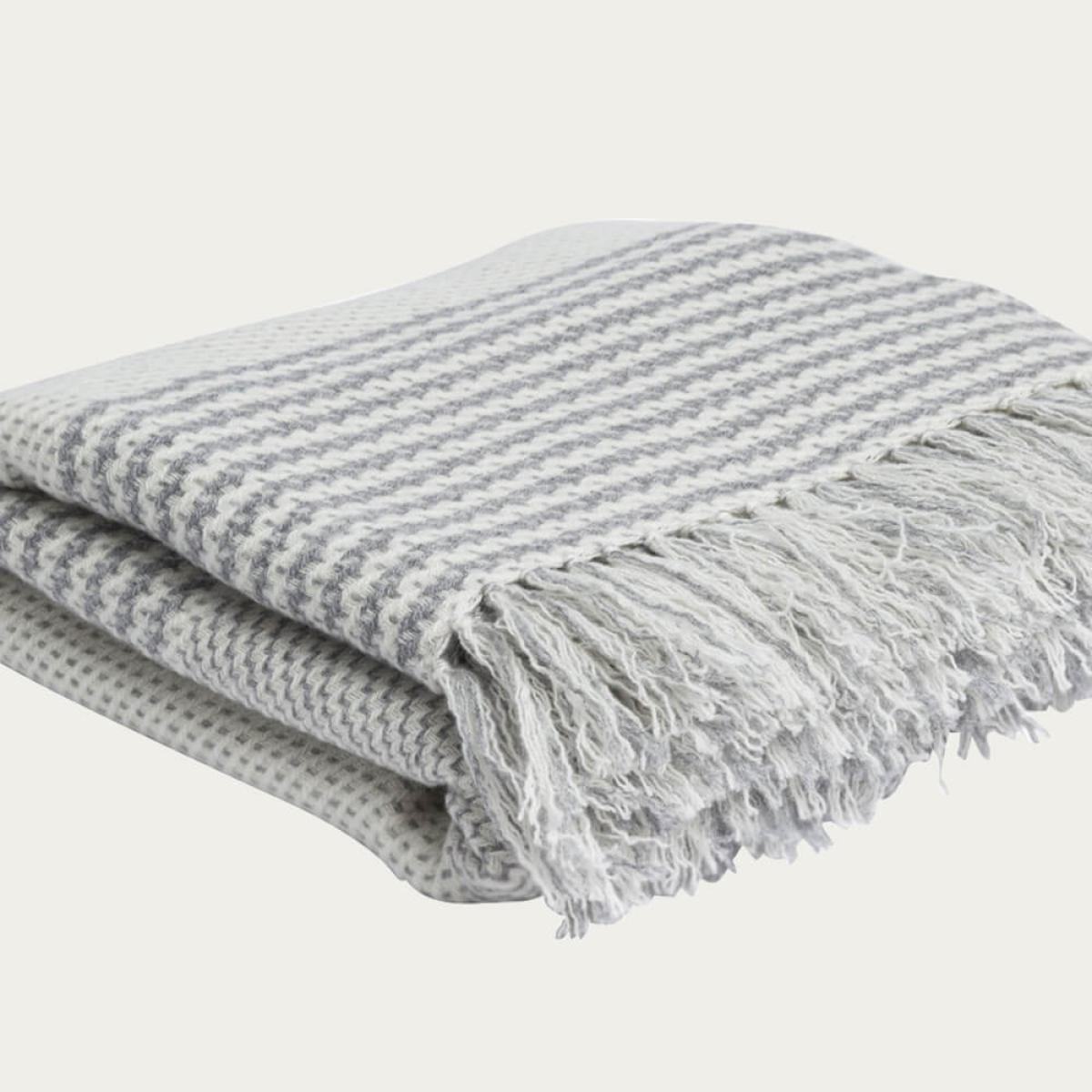 White & Grey Prince of Wales Hand knotted Cashmere Throw – image 1