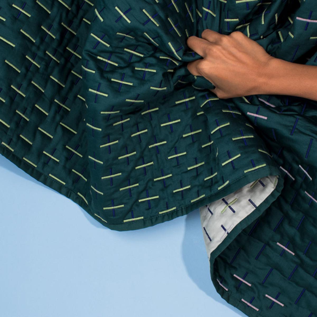 Teal Modern Kantha Single Blanket – image 2