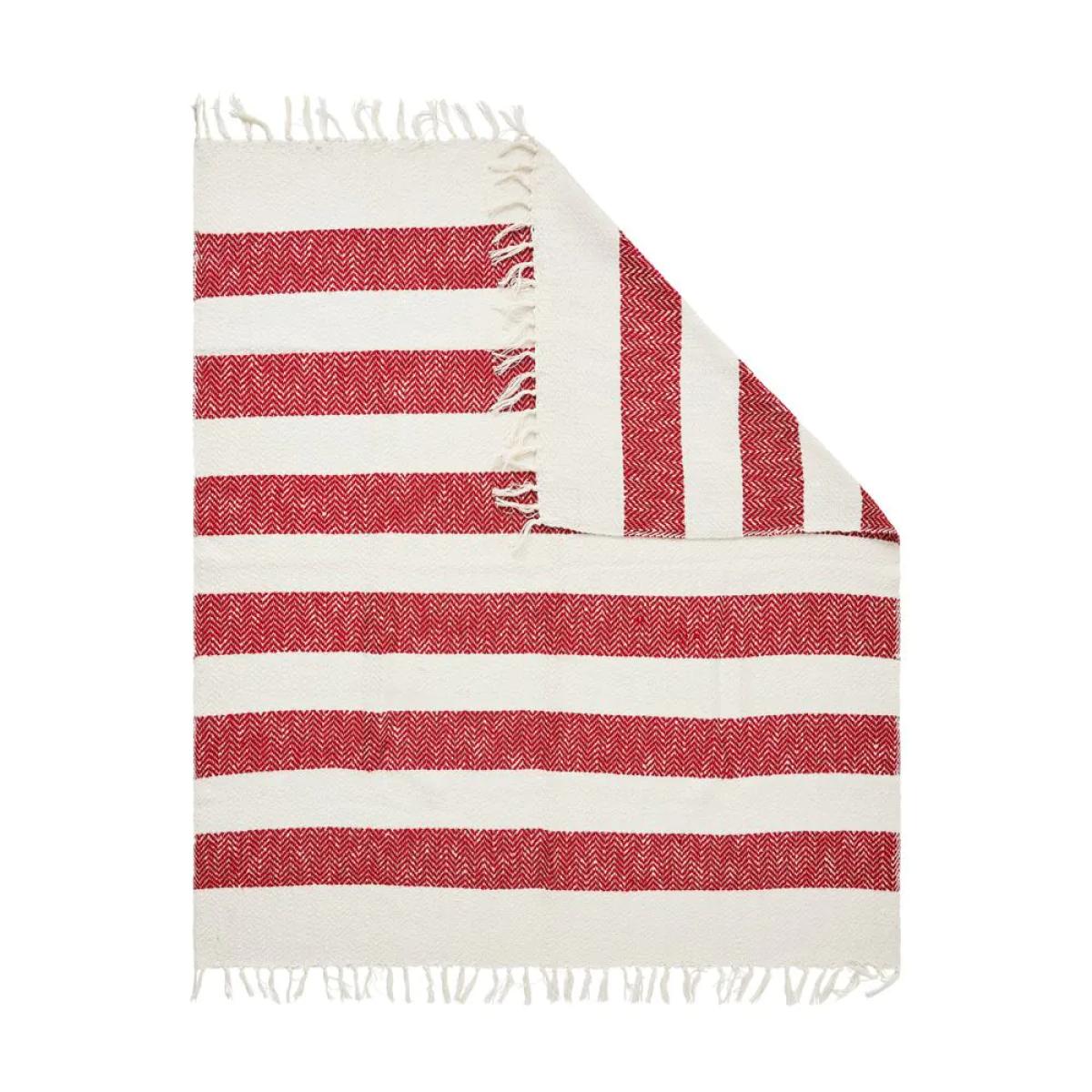 Christmas Herringbone Stripe Throw, Red and White – image 2