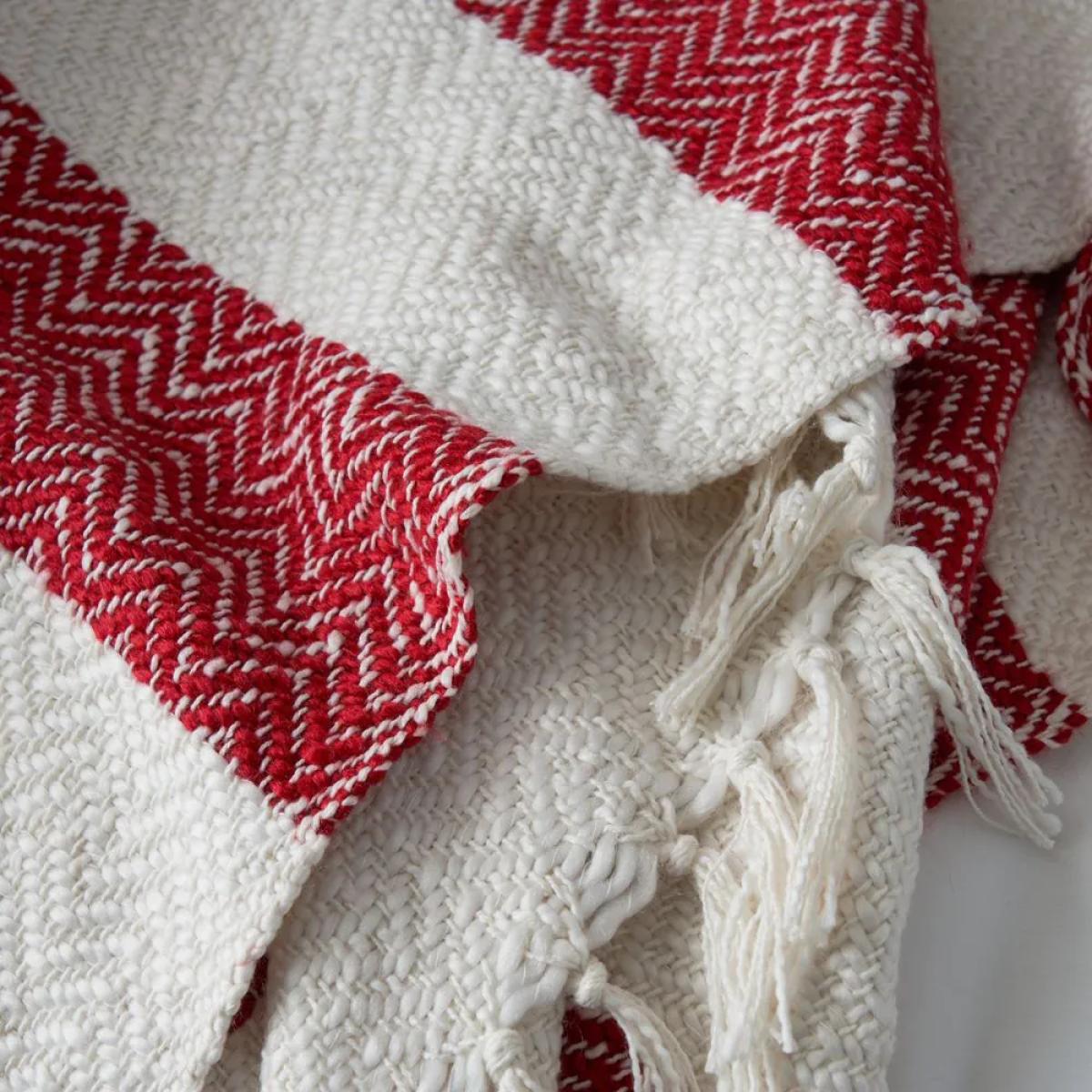 Christmas Herringbone Stripe Throw, Red and White – image 3