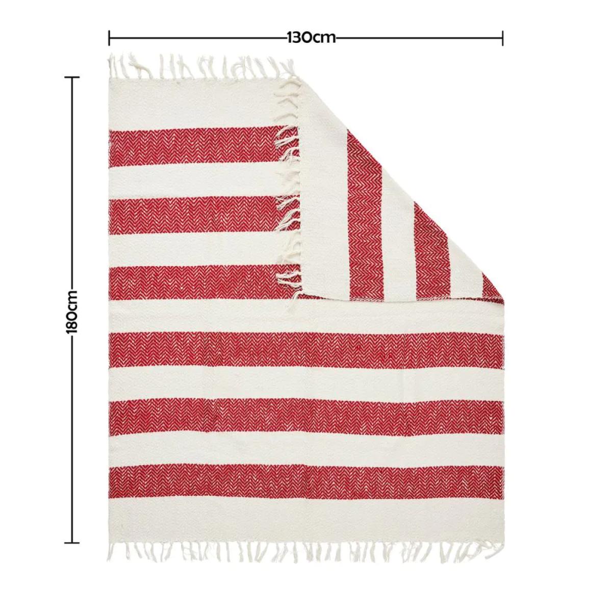 Christmas Herringbone Stripe Throw, Red and White – image 4