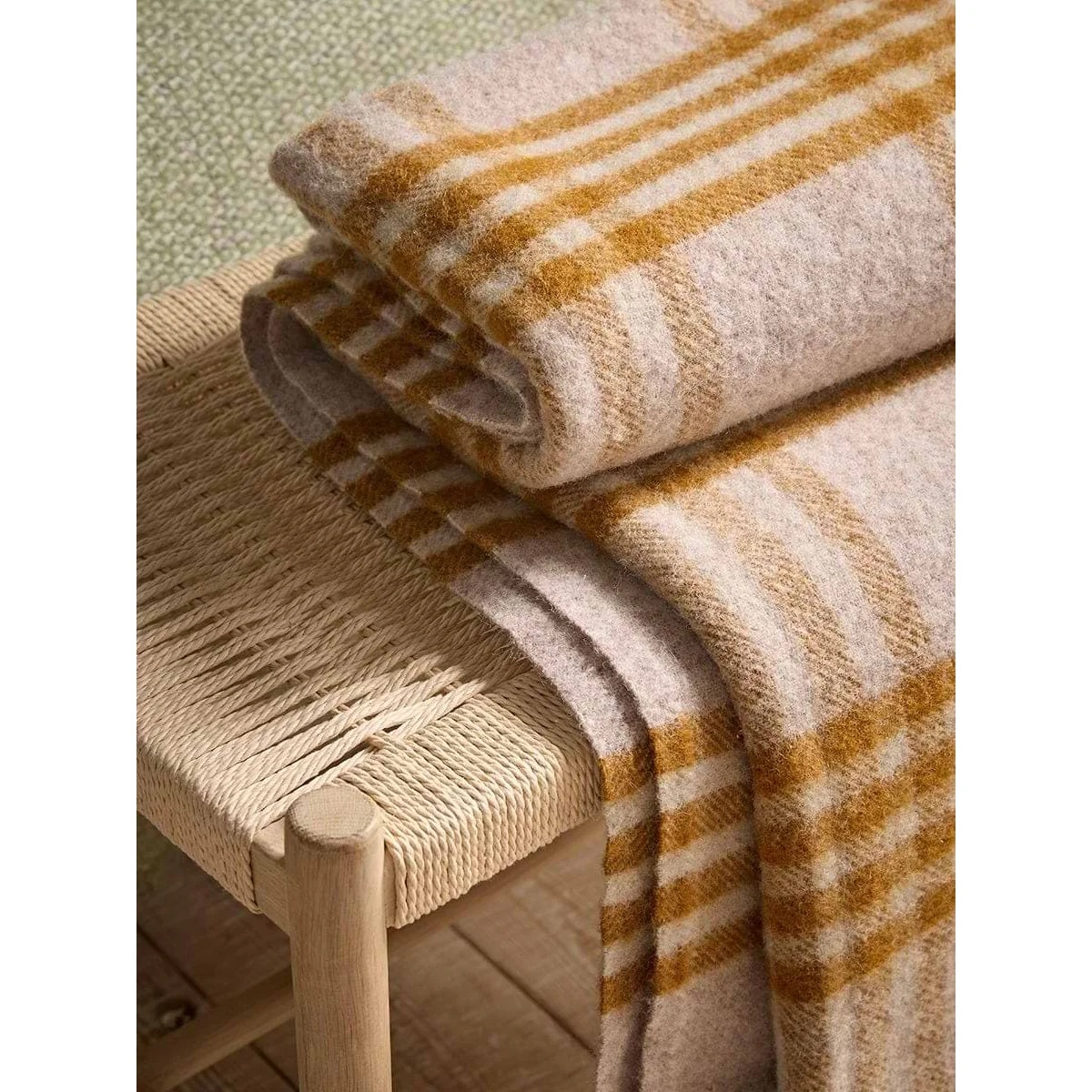 Chunky Check Wool Blanket - Mustard – image 2