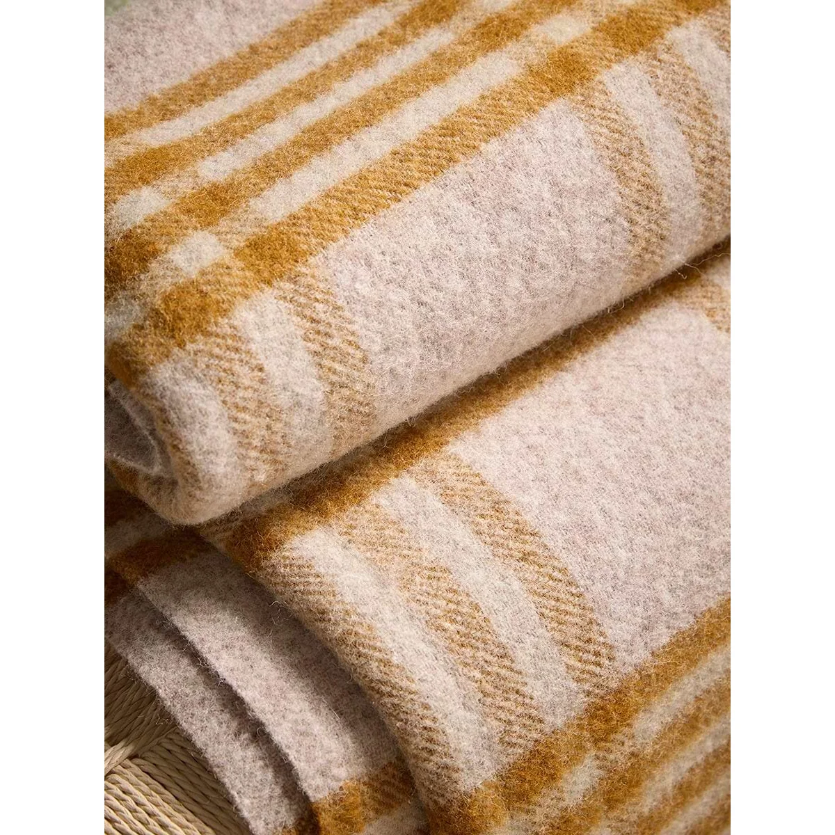 Chunky Check Wool Blanket - Mustard – image 4