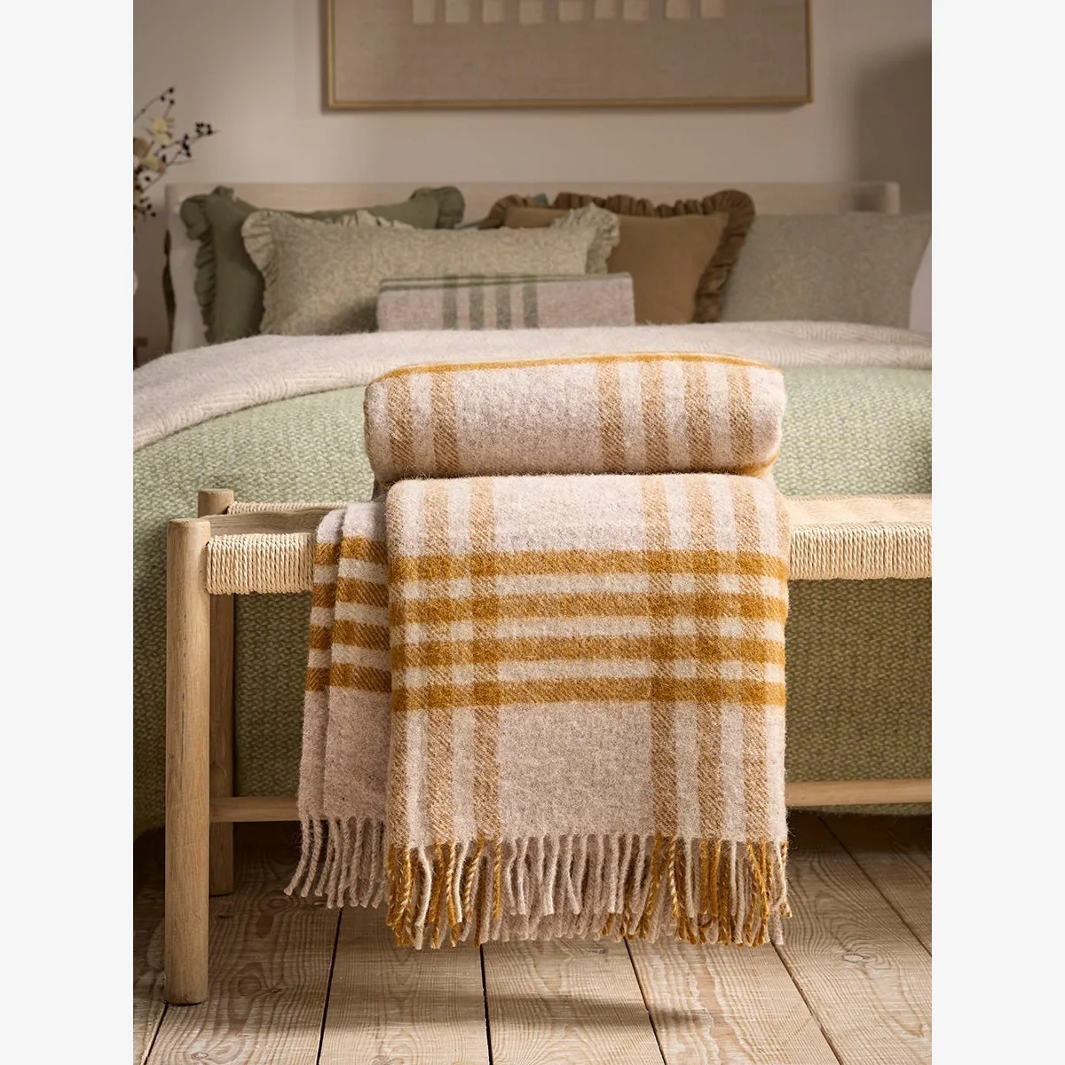 Chunky Check Wool Blanket - Mustard – image 1