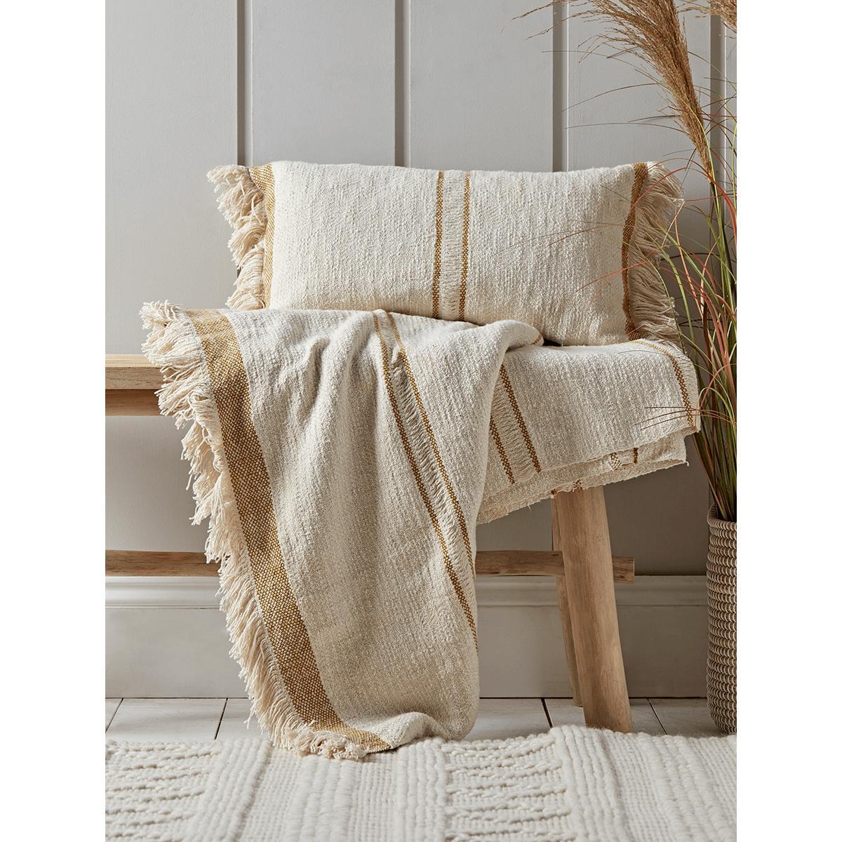 Woven Fringed Throw - Mustard – image 2