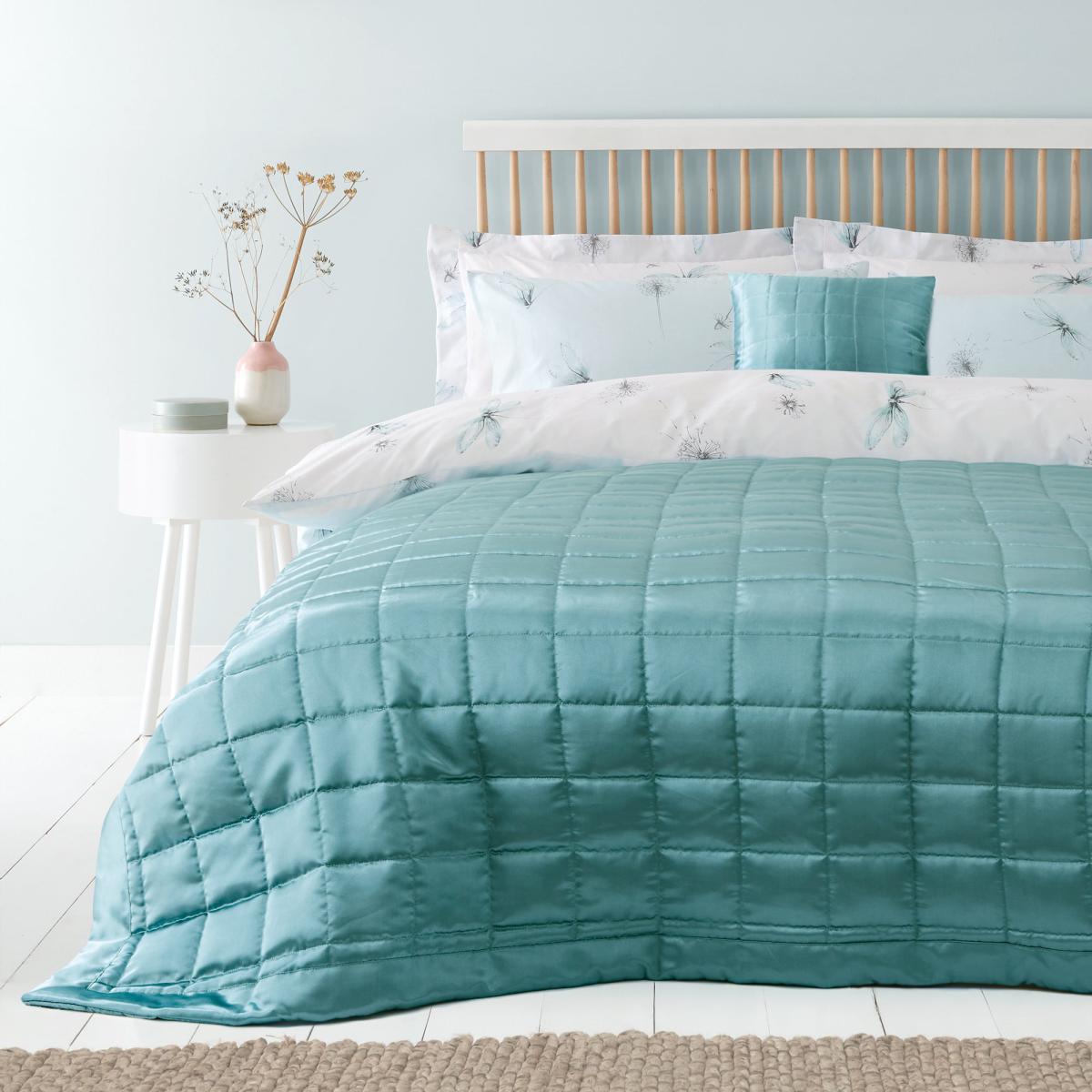 Nancy Duck-Egg Satin Quilted Bedspread Duck Egg (Blue) – image 3