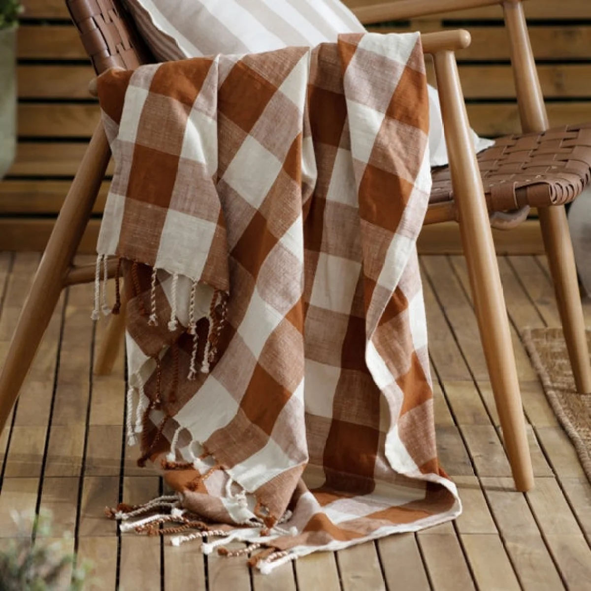 Yard Chesil Check Cotton Throw Blanket 130cm x 170cm – image 1